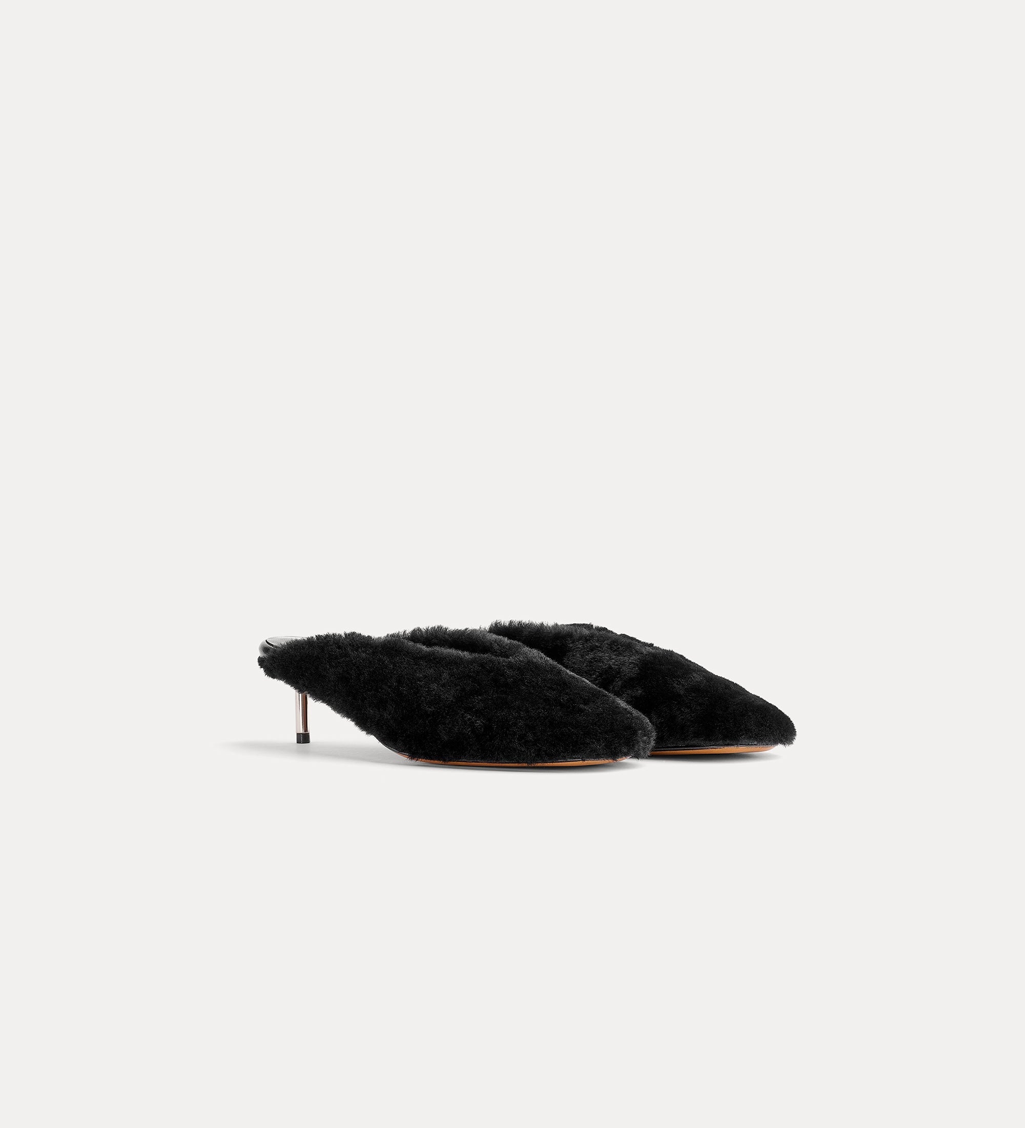 Forte Scarpe sabot in montone nero tacco metallico