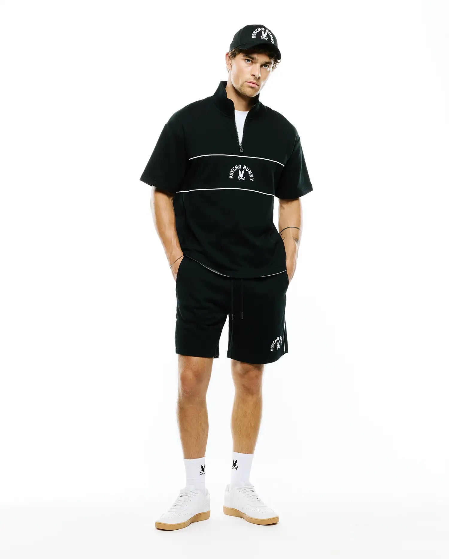 Psycho Bunny Men's Shorts Stevie Drawstring Short 7 1/2 MB0900086 shorts neri in cotone