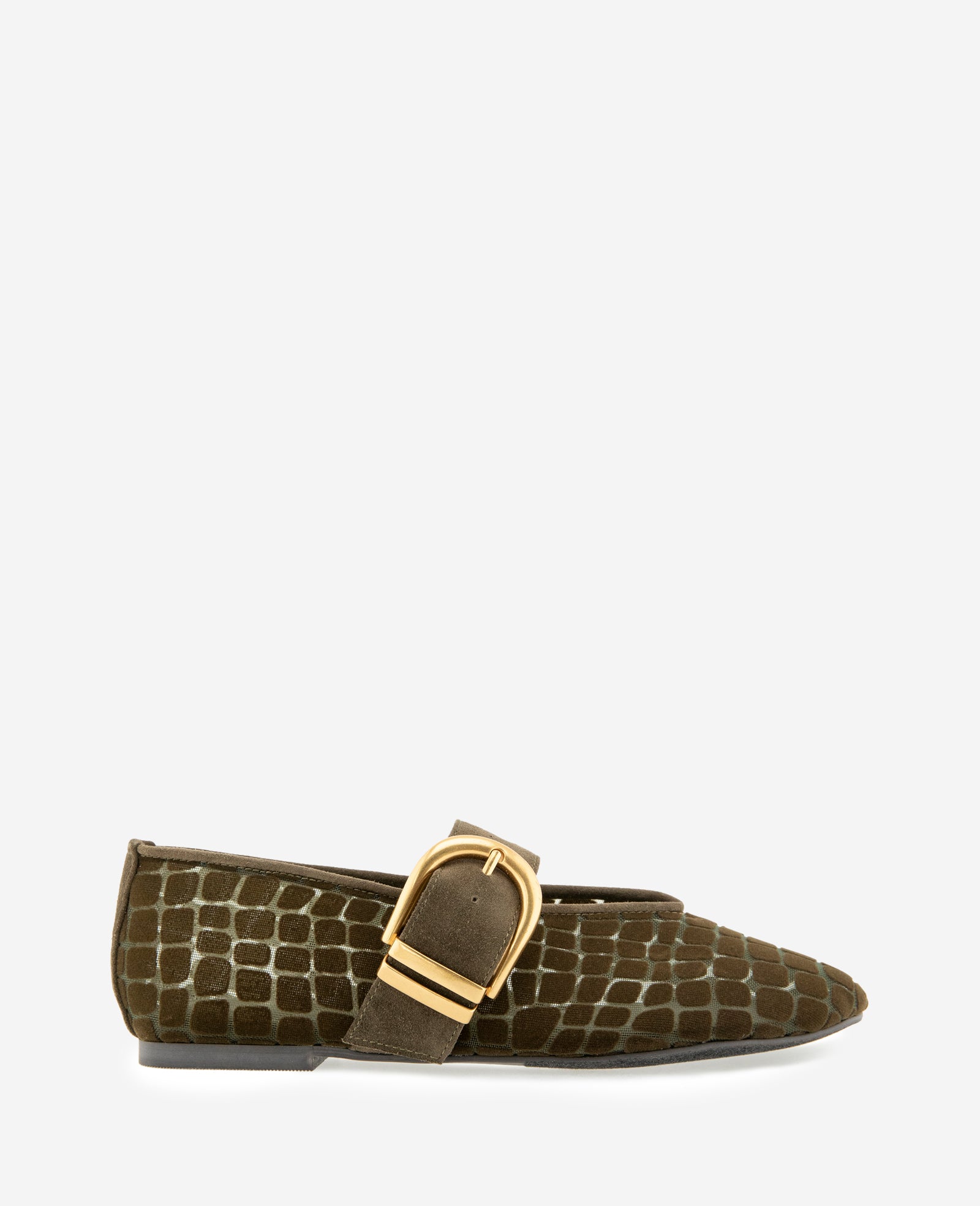 Kenneth Cole Reaction Shoes Tamarra Croco Mesh Ballet Flat ballerine oliva