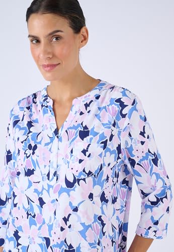 Damart Homewear camicia da notte colletto tunisino blu fiorito in cotone