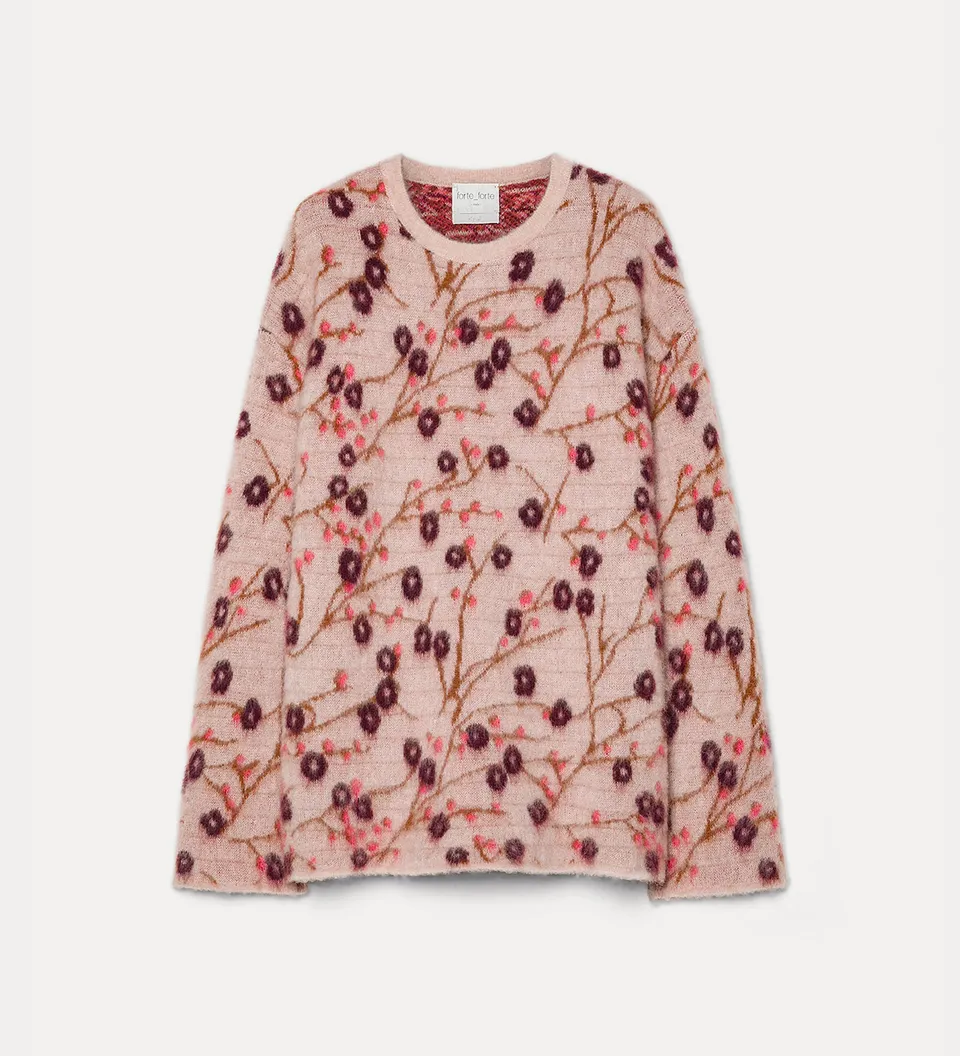 Forte maglieria maglia Cherry Blossom jacquard spazzolato loto