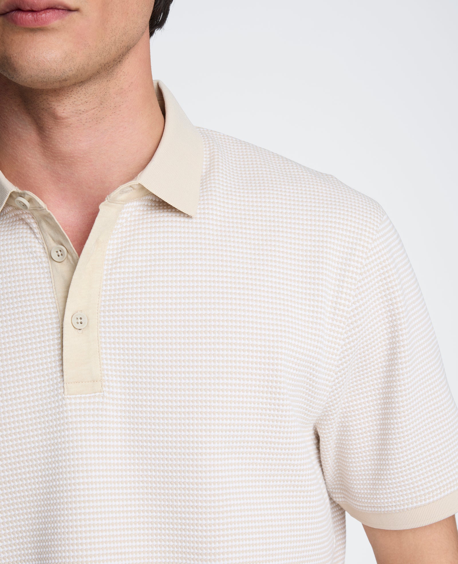 Kenneth Cole Reaction Clothing Contrast Placket Button Polo polo uomo bianca beige