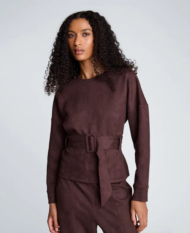 Kenneth Cole Reaction Clothing Long Sleeve Crew Neck with Belt maglia donna marrone scuro