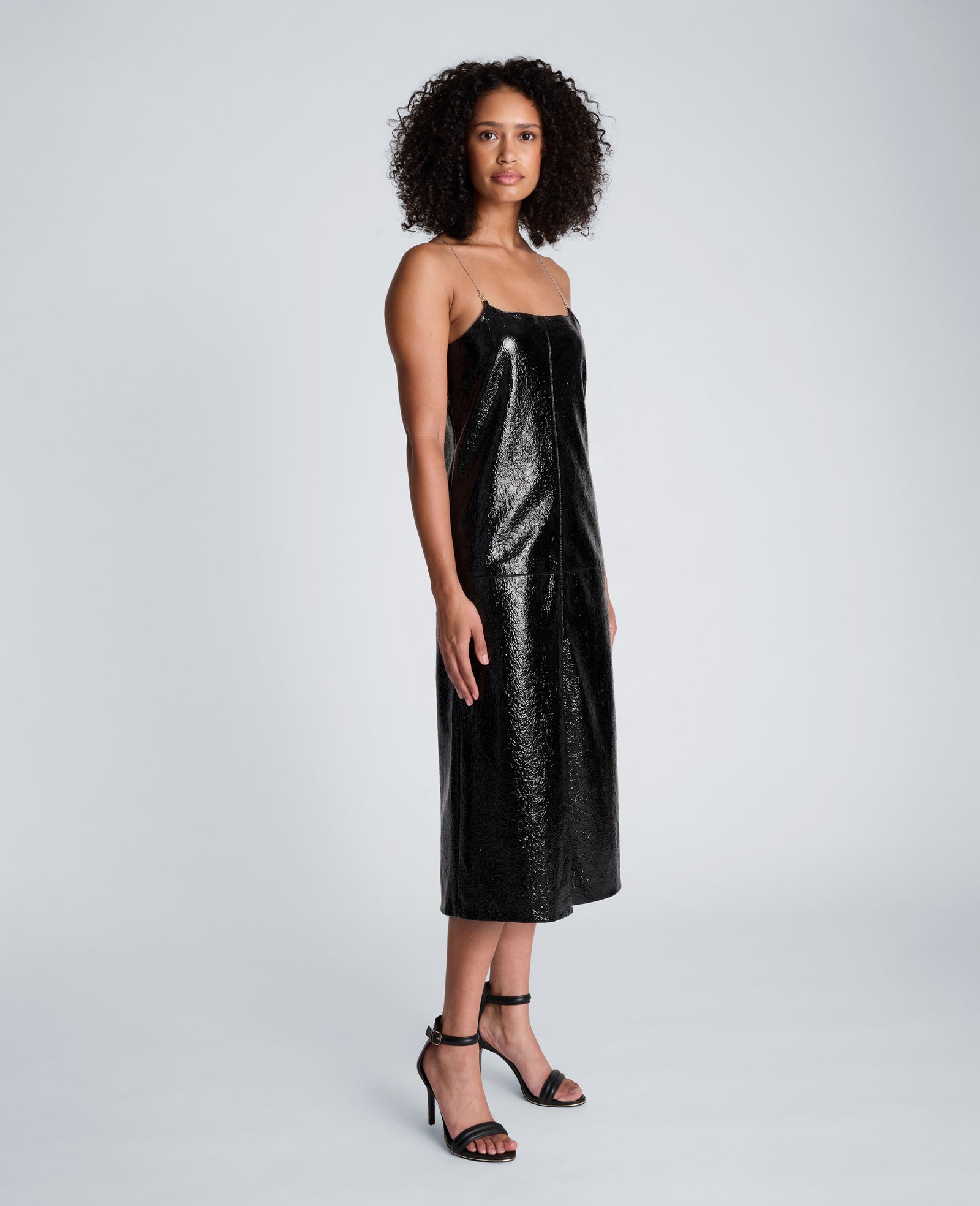 Kenneth Cole Reaction Clothing Metal Strap Midi Slip Dress vestito midi nero