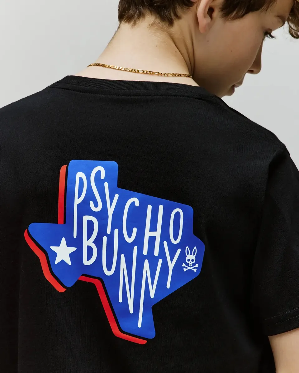 Psycho Bunny Kids Tees Texas Tee maglietta nera bambini cotone Pima