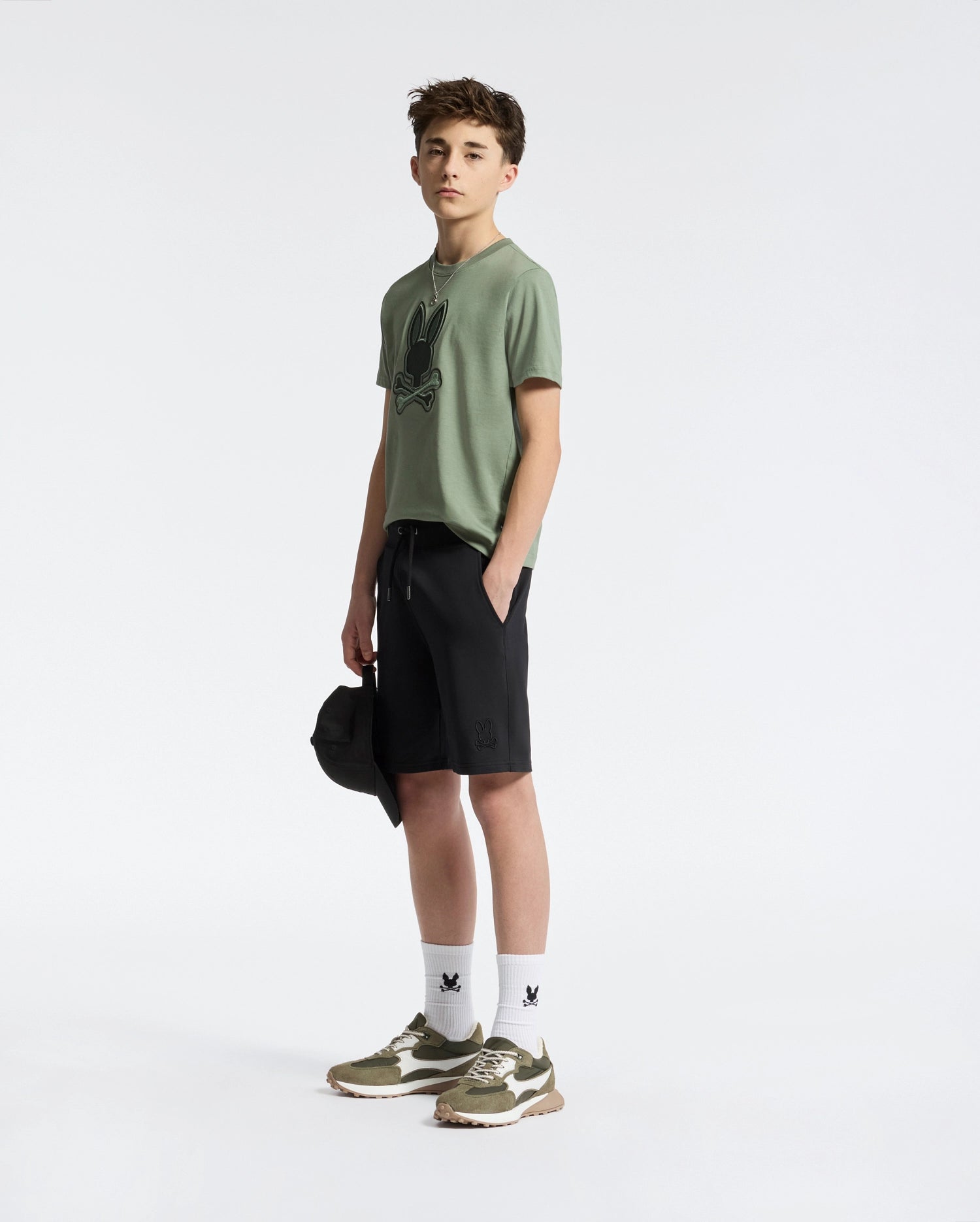 Psycho Bunny Kids Bottoms Levanzo pantaloncini neri in French Terry