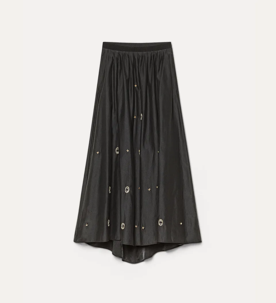 Forte gonne Full Twill Skirt with “Le Club” Embroidery gonna nera ricamata