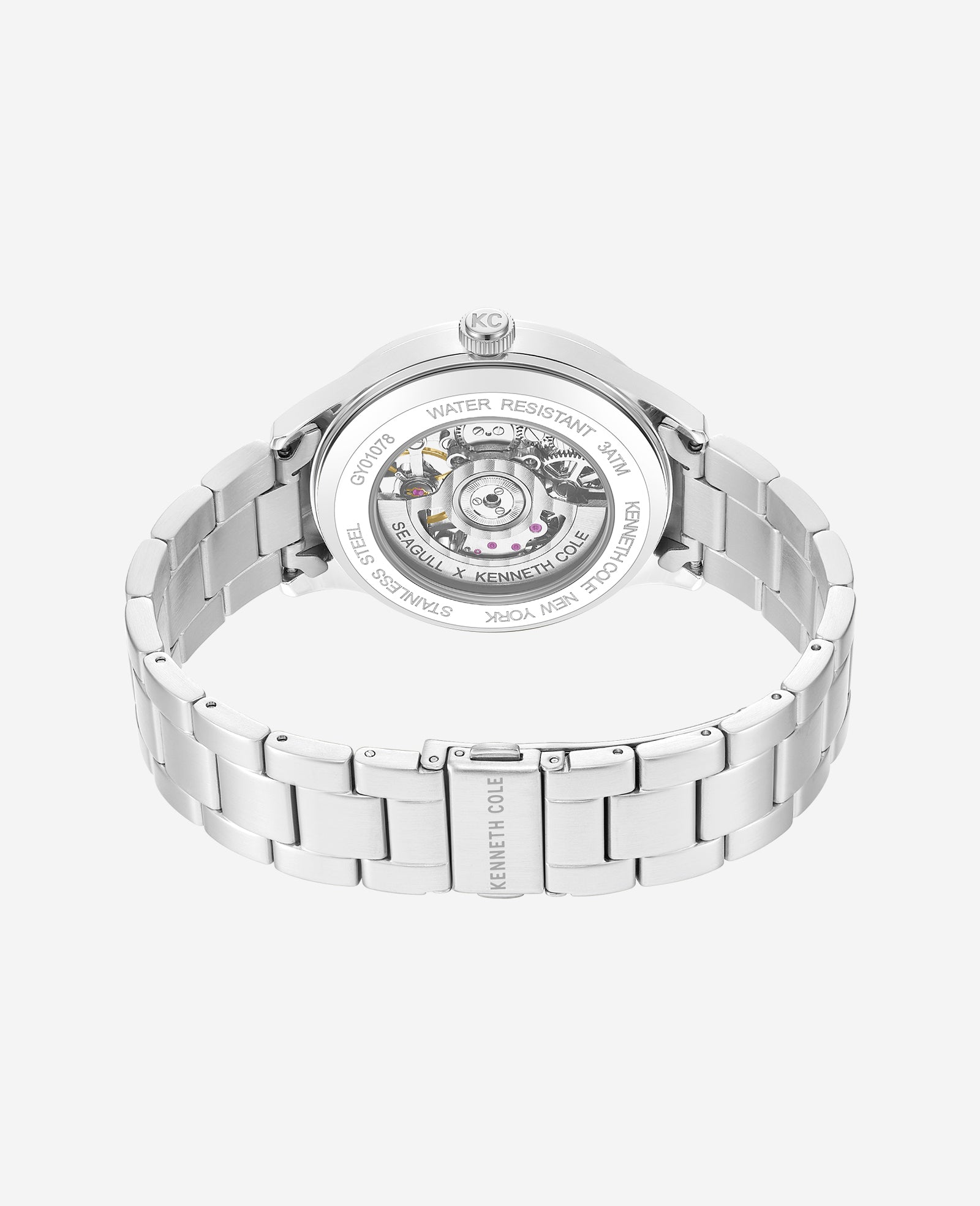 Kenneth Cole Reaction Open Heart Automatic Bracelet Watch orologio argento automatico
