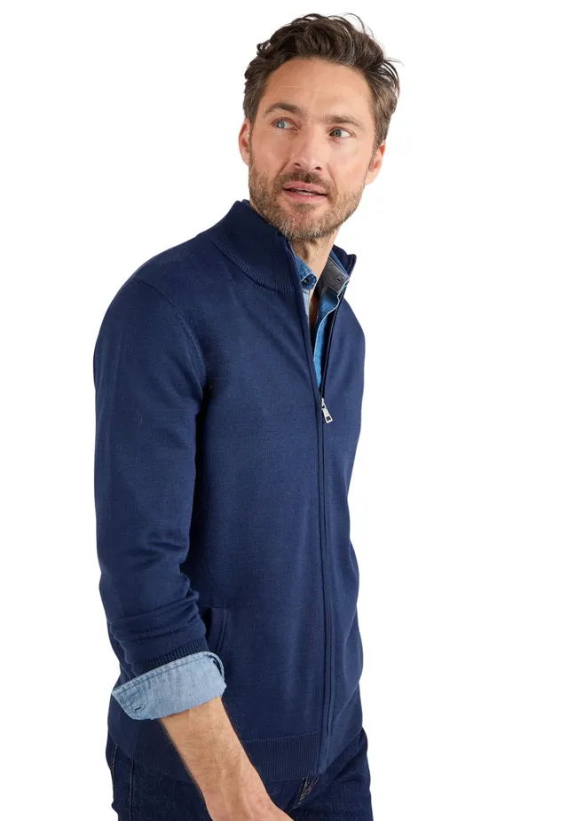 Damart Prêt-à-porter Gilet con cerniera a collo alto da uomo blu marino manica lunga