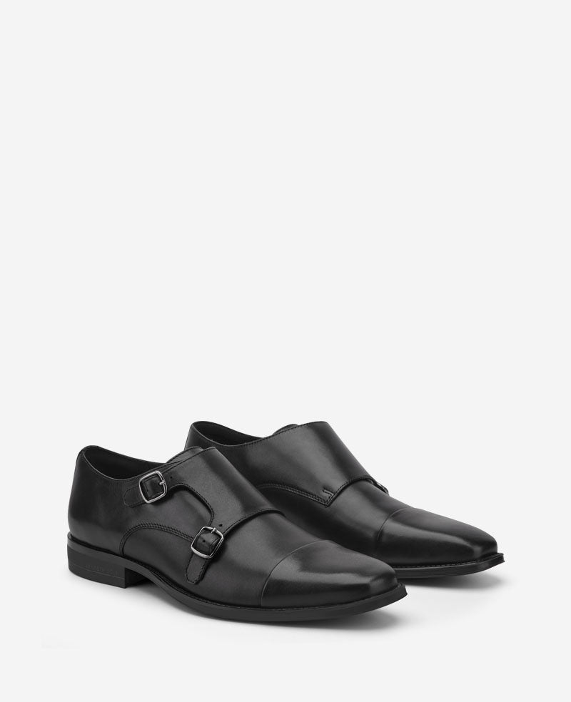 Kenneth Cole Reaction Shoes Charles Monk Strap Cap Toe Oxford scarpe nere in pelle