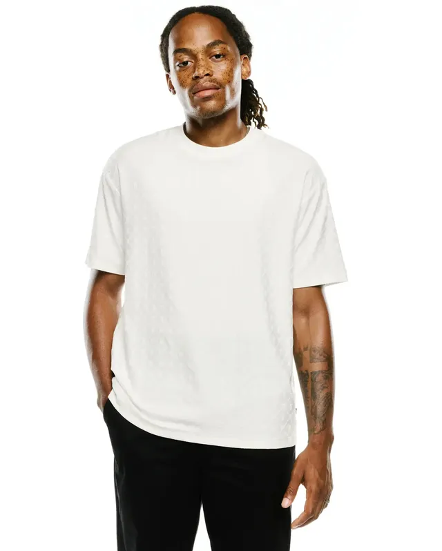 Psycho Bunny Men's Tees Garry Jacquard Oversized-Fit Tee maglietta ecru