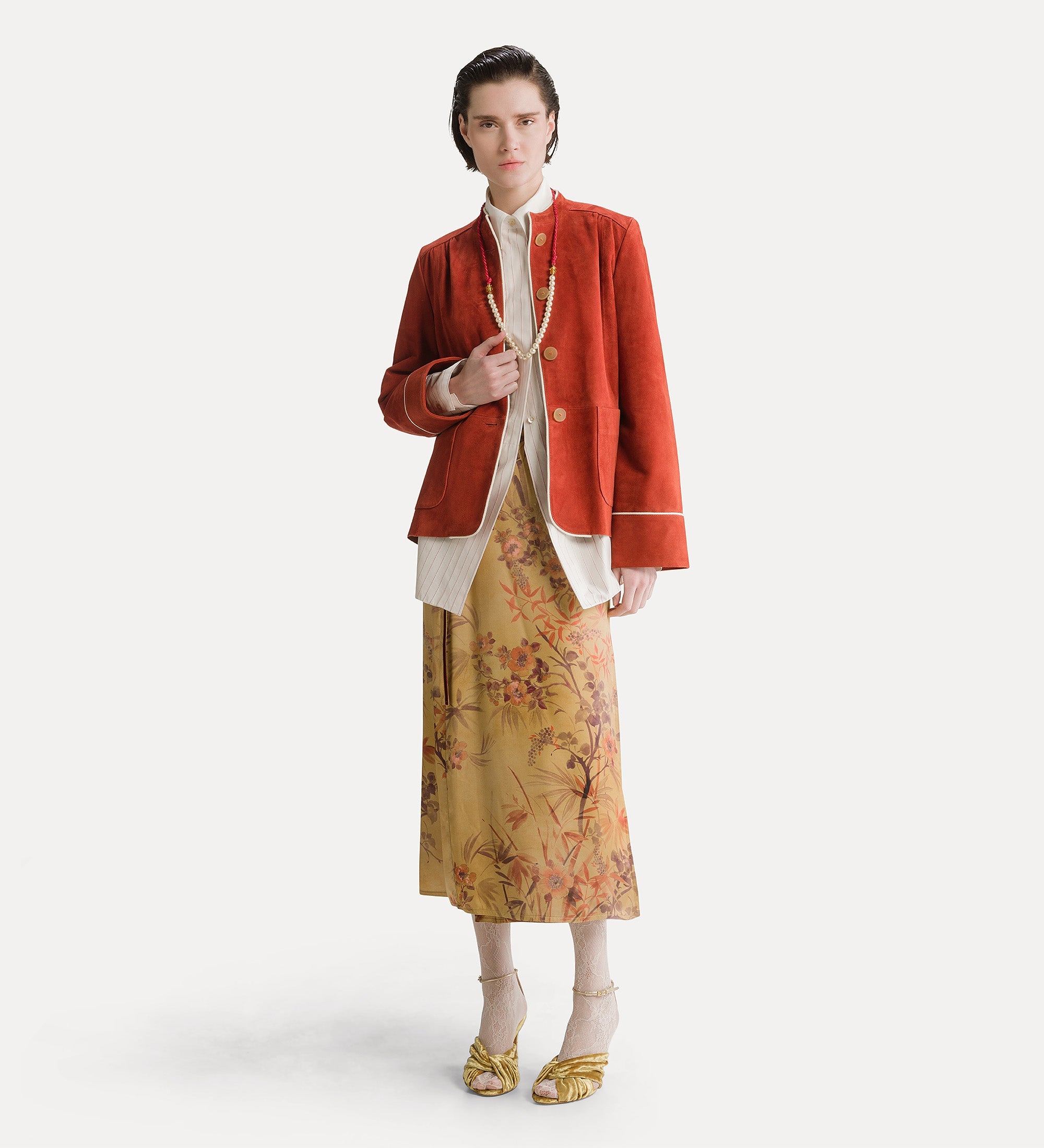 Forte giacche suede band collar jacket giacca curcuma in suede
