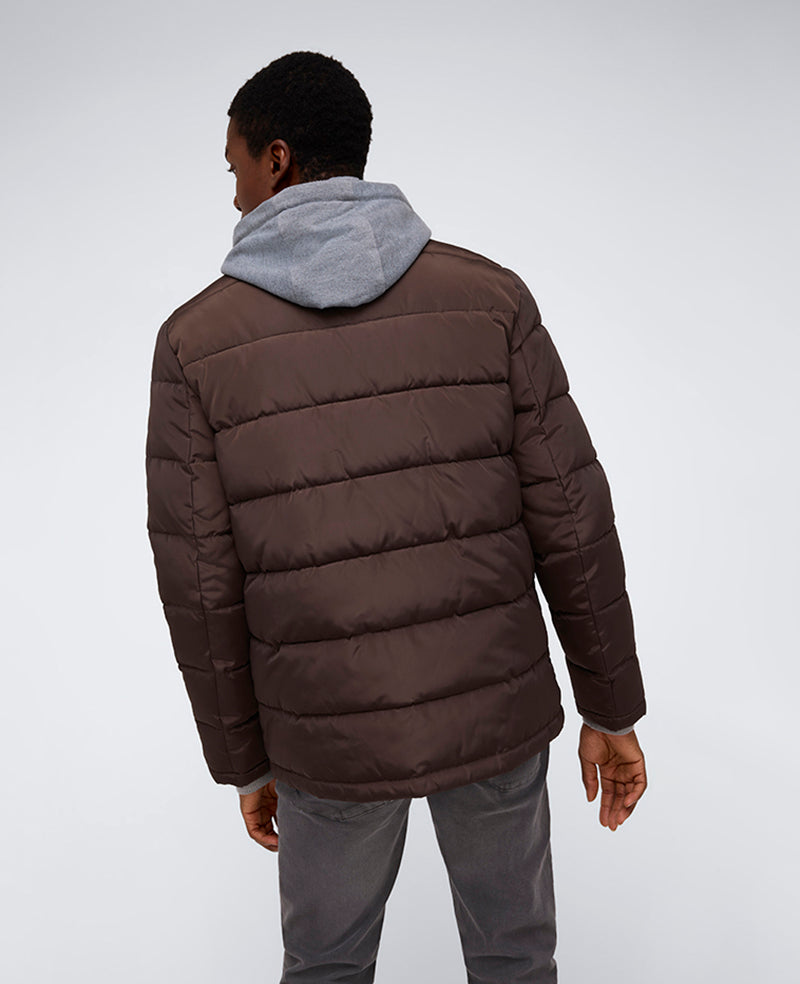 Kenneth Cole Reaction Clothing Puffer with Attached Jersey Hood piumino marrone cioccolato S-XXL imbottito