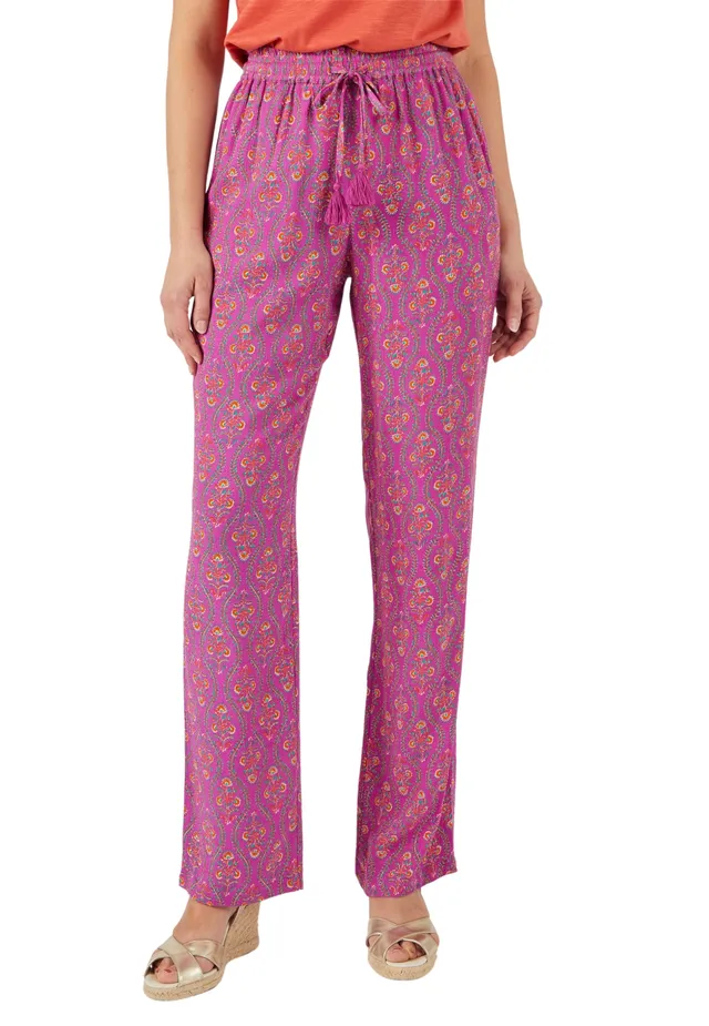 Damart Prêt-à-porter Pantaloni Crinkle floreali viola 46 viscosa