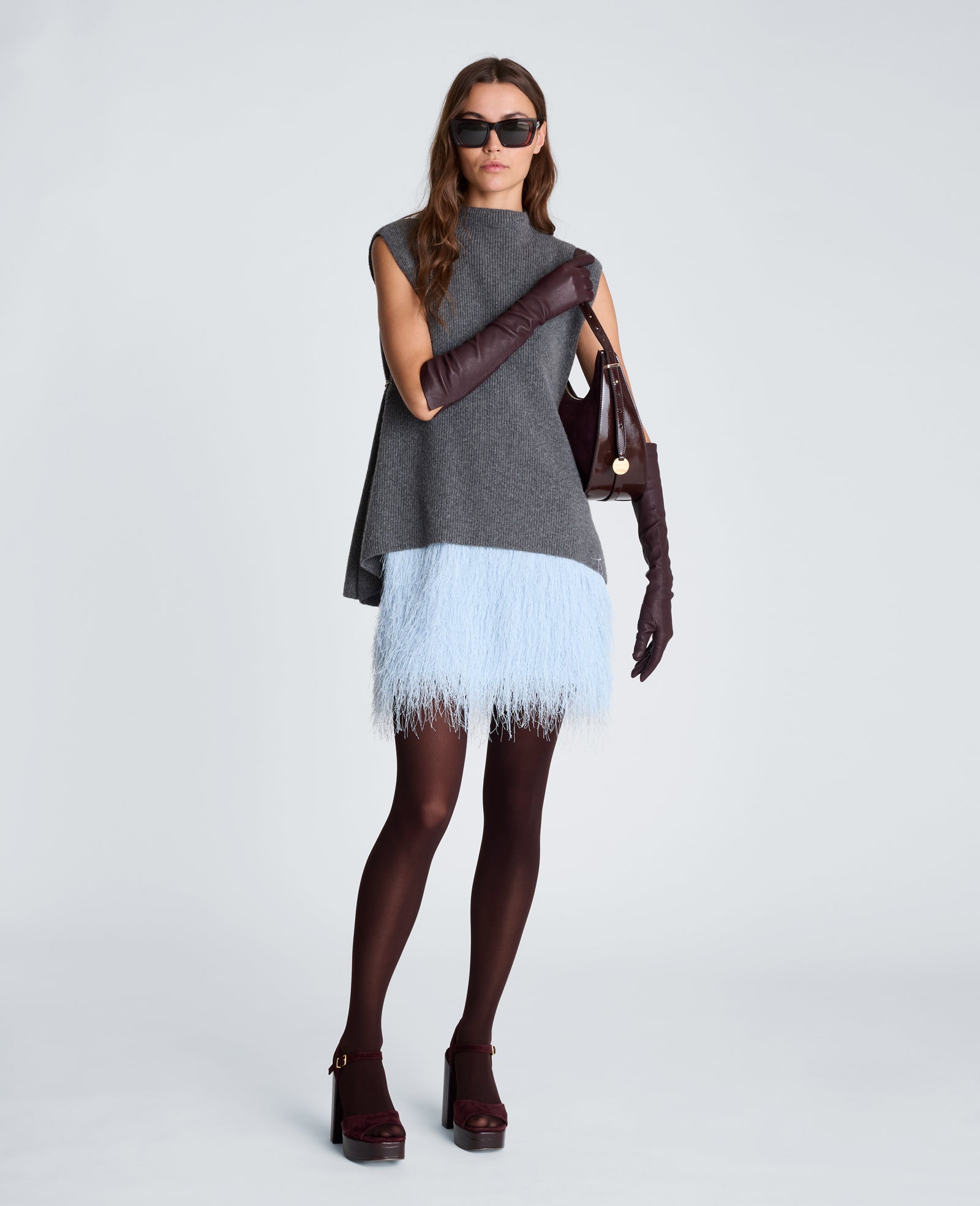 Kenneth Cole Reaction Clothing Mock Neck Sweater with Side Pleats maglia grigia senza maniche
