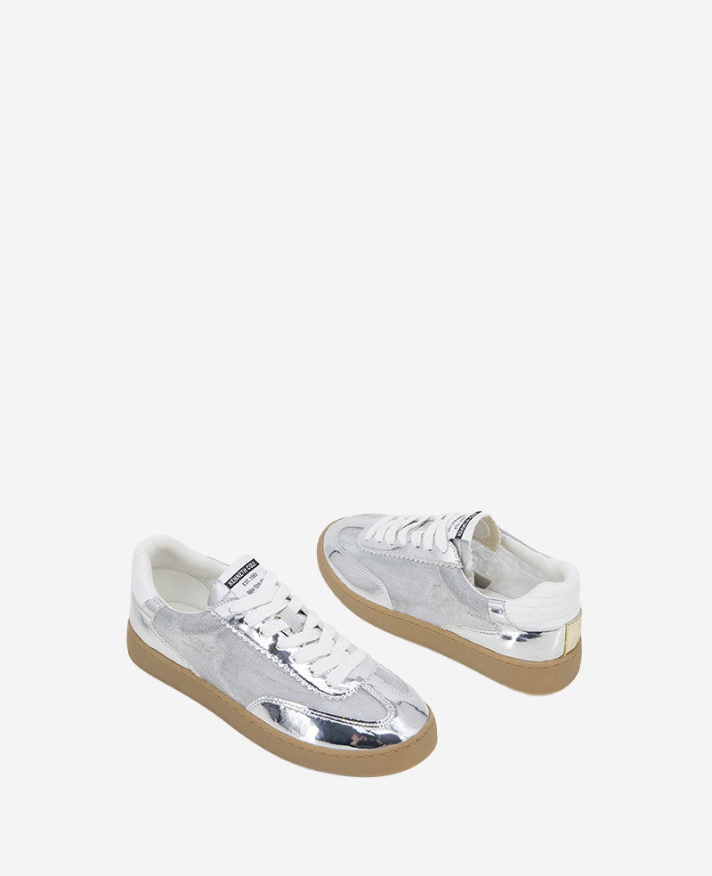 Kenneth Cole Reaction Shoes Sam Metallic Leather Mesh sneaker argento