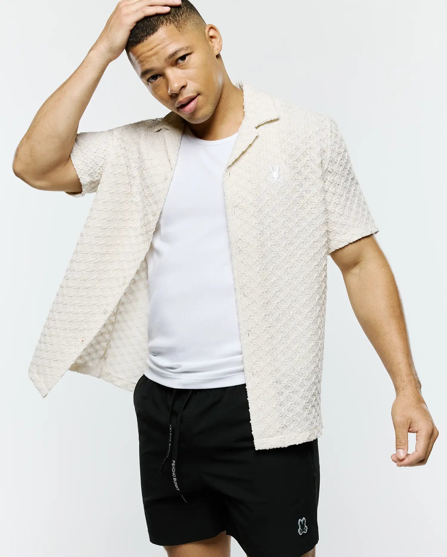Psycho Bunny Men's Shirts Eli Crochet Shirt MT0300147 camicia beige crochet