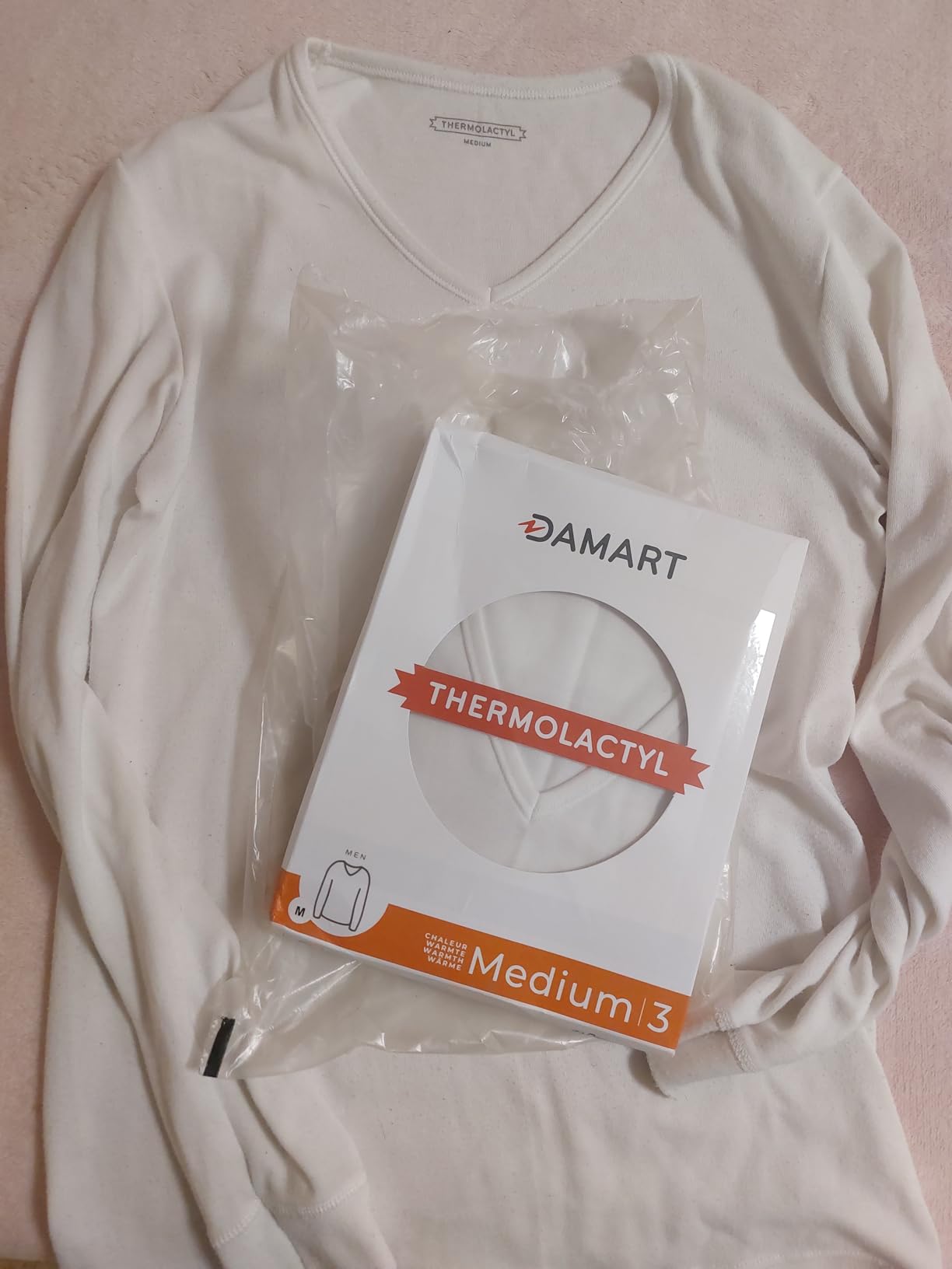 Damart Thermolactyl T-shirt uomo scollo a V maniche lunghe bianca S calore medio