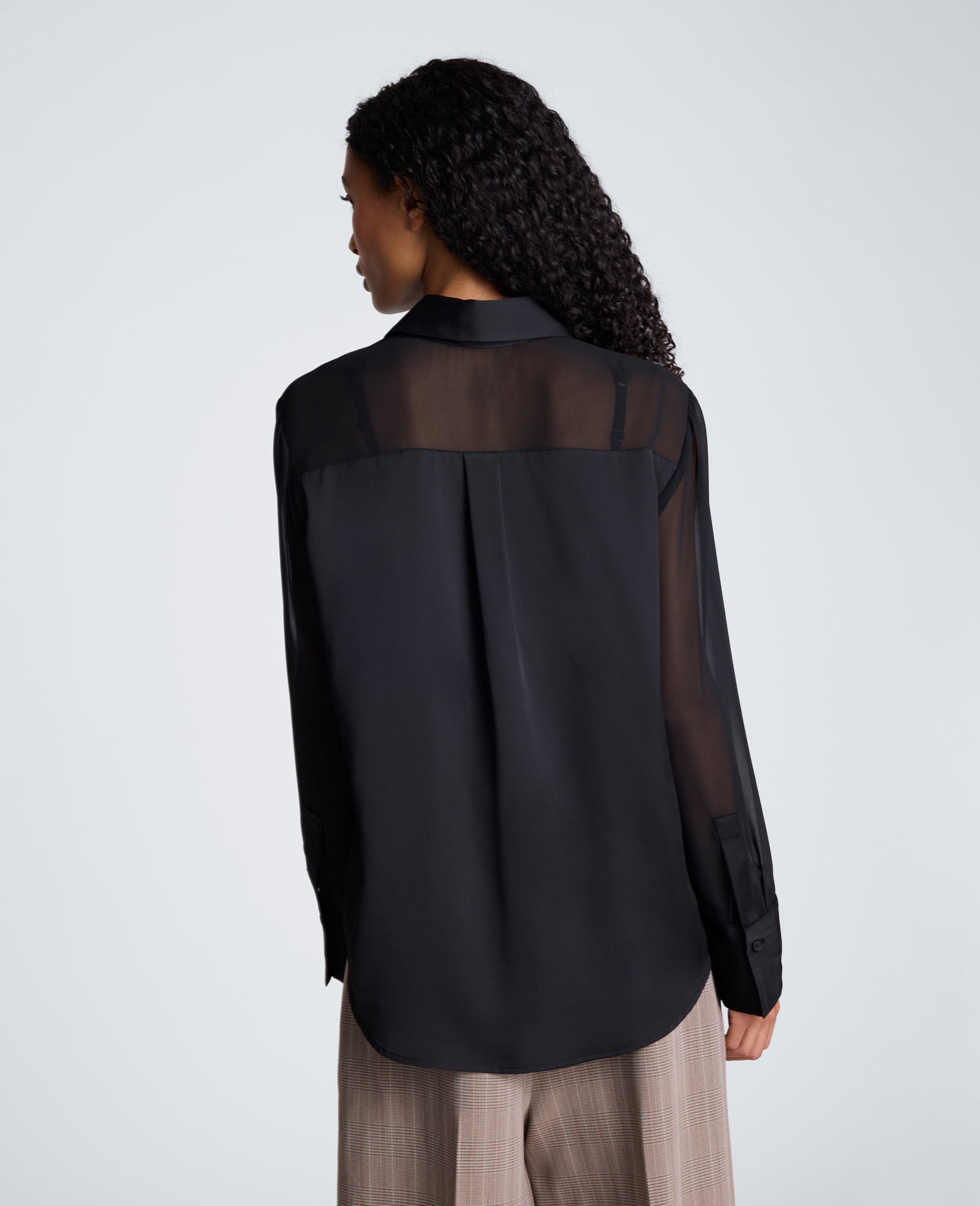Kenneth Cole Reaction Clothing Long Sleeve Button Front Shirt with Sheer Sleeves camicia nera