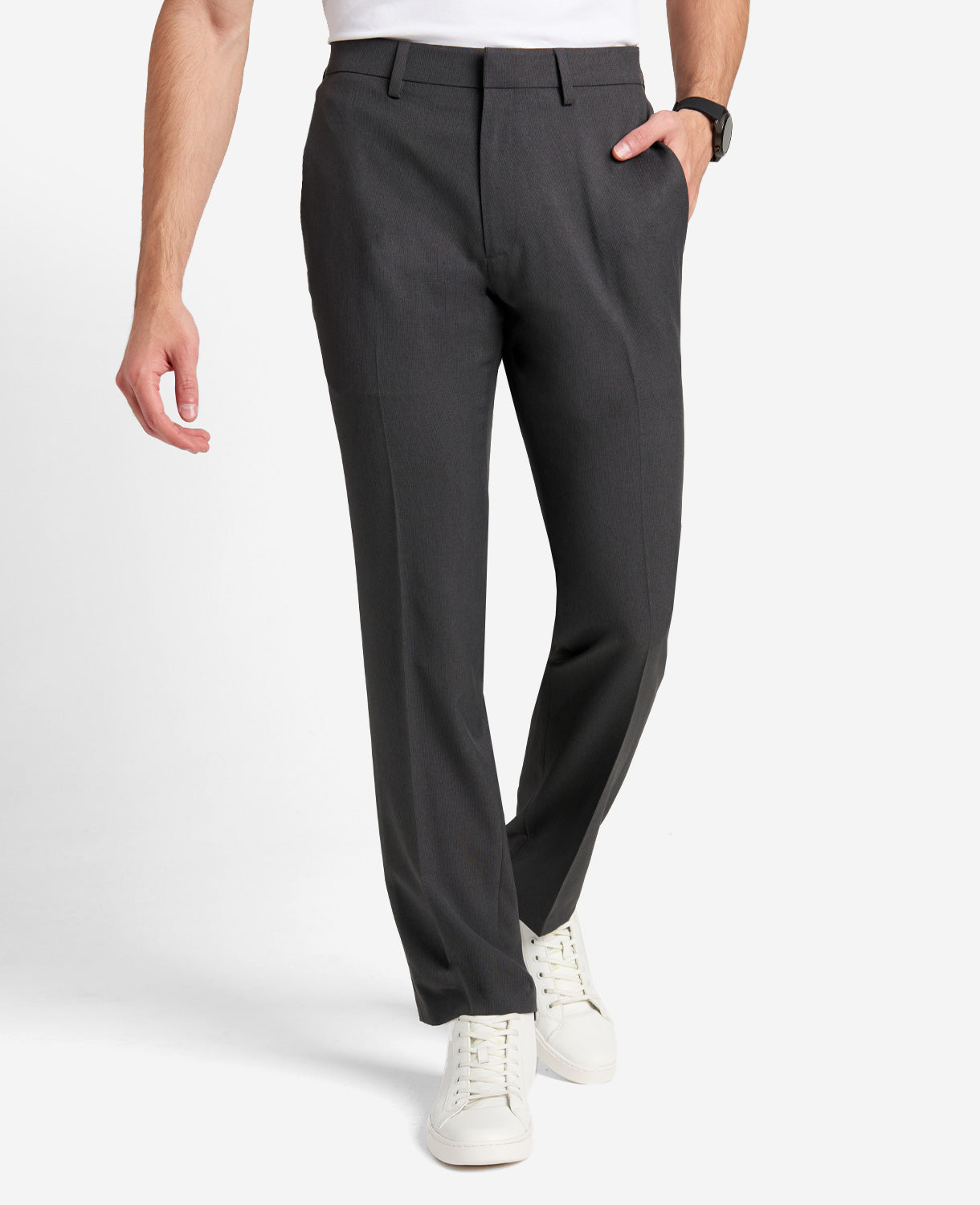 Kenneth Cole Reaction Clothing Modern-Fit Micro Check Stretch Trouser pantaloni antracite stretch