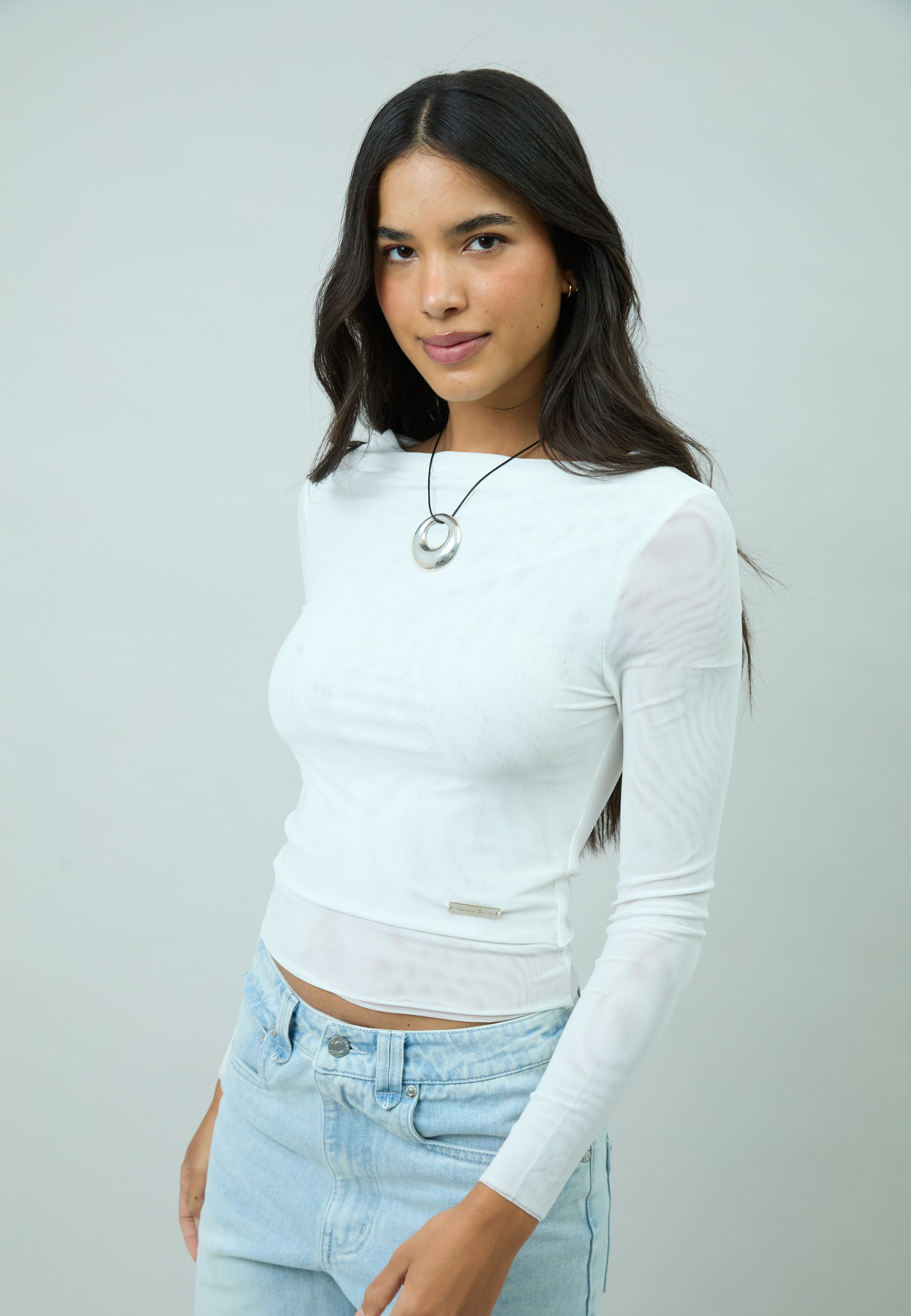 House Of Sunny Womens Tops White Long Sleeve Double Layer Top maglia