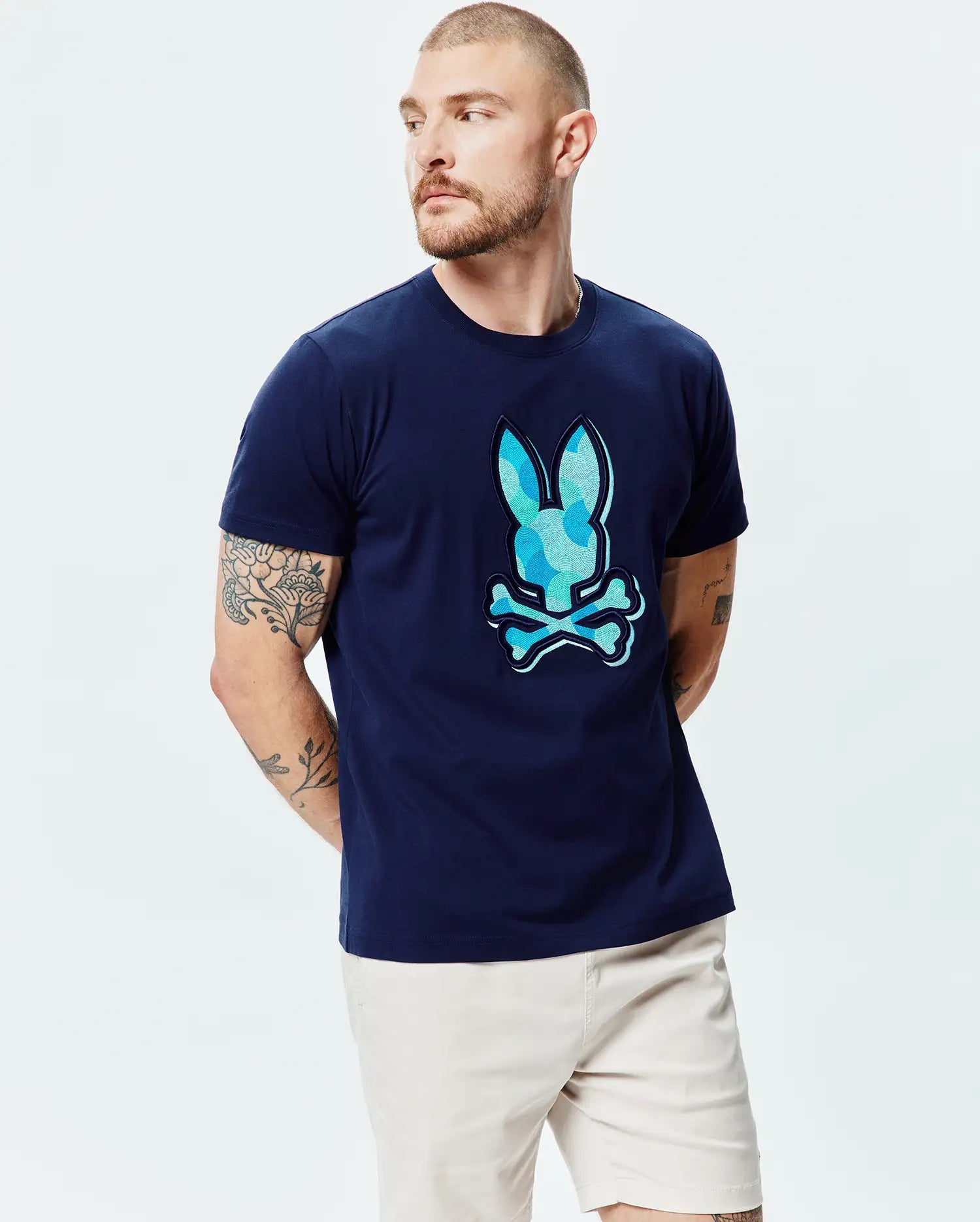 Psycho Bunny Men's Tees Ethan Graphic Tee MT0200290 maglietta blu regular