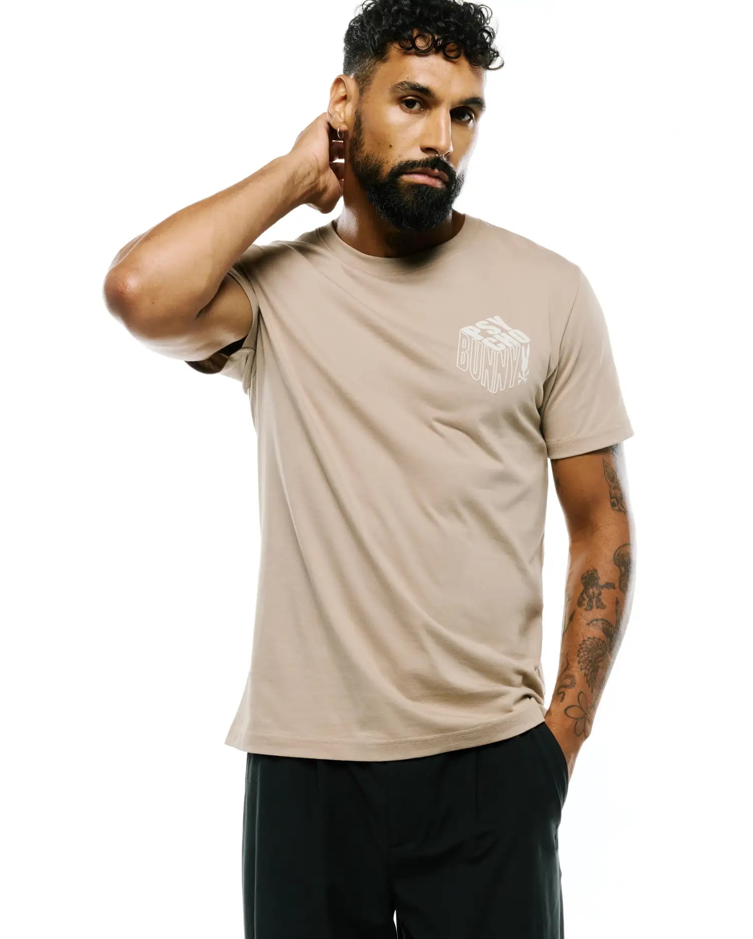 Psycho Bunny Men's Tees Conan Pima Back Graphic Tee t-shirt Stone in cotone Pima