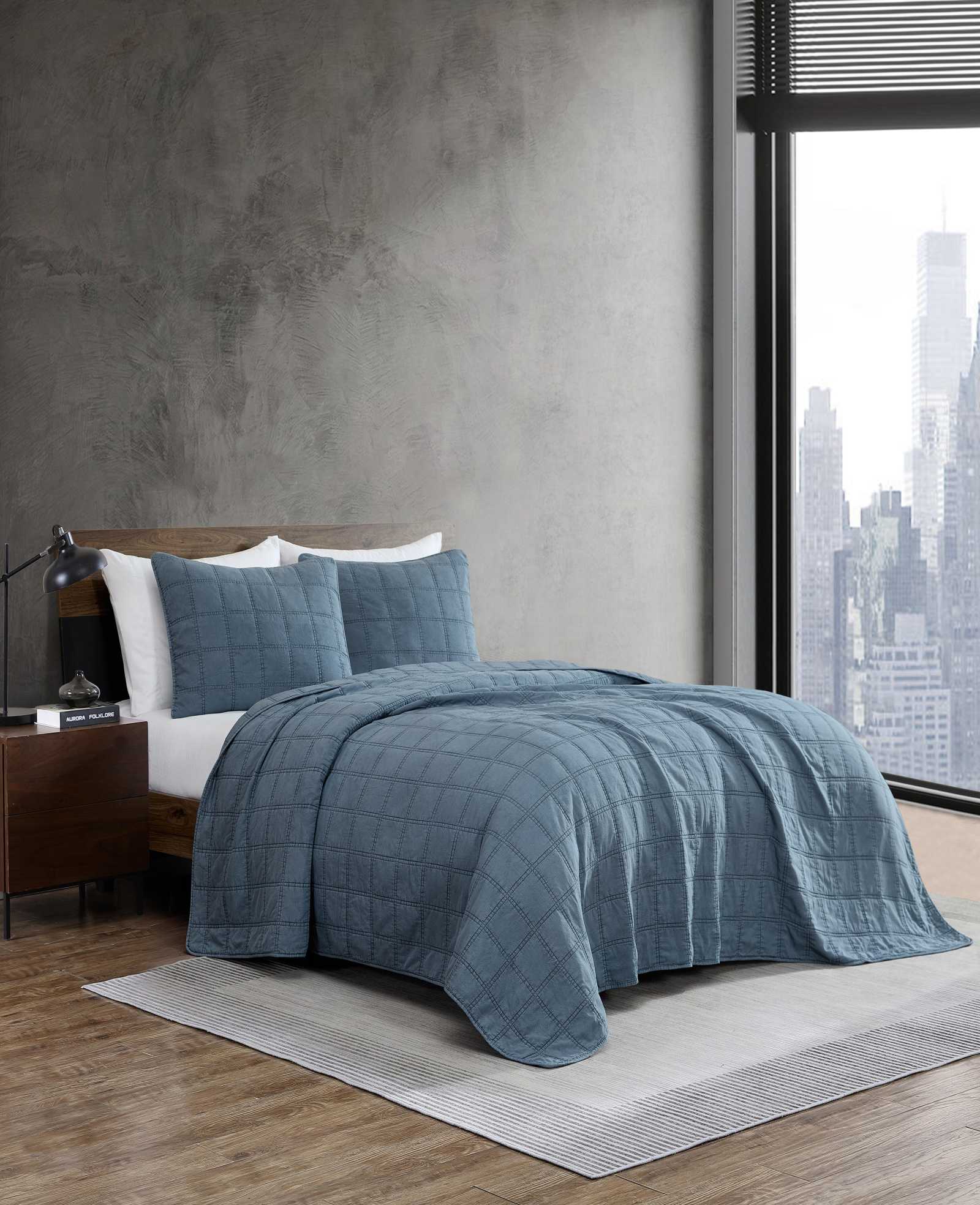 Kenneth Cole Home & Bedding Stonewashed Quilt Set trapunta blu