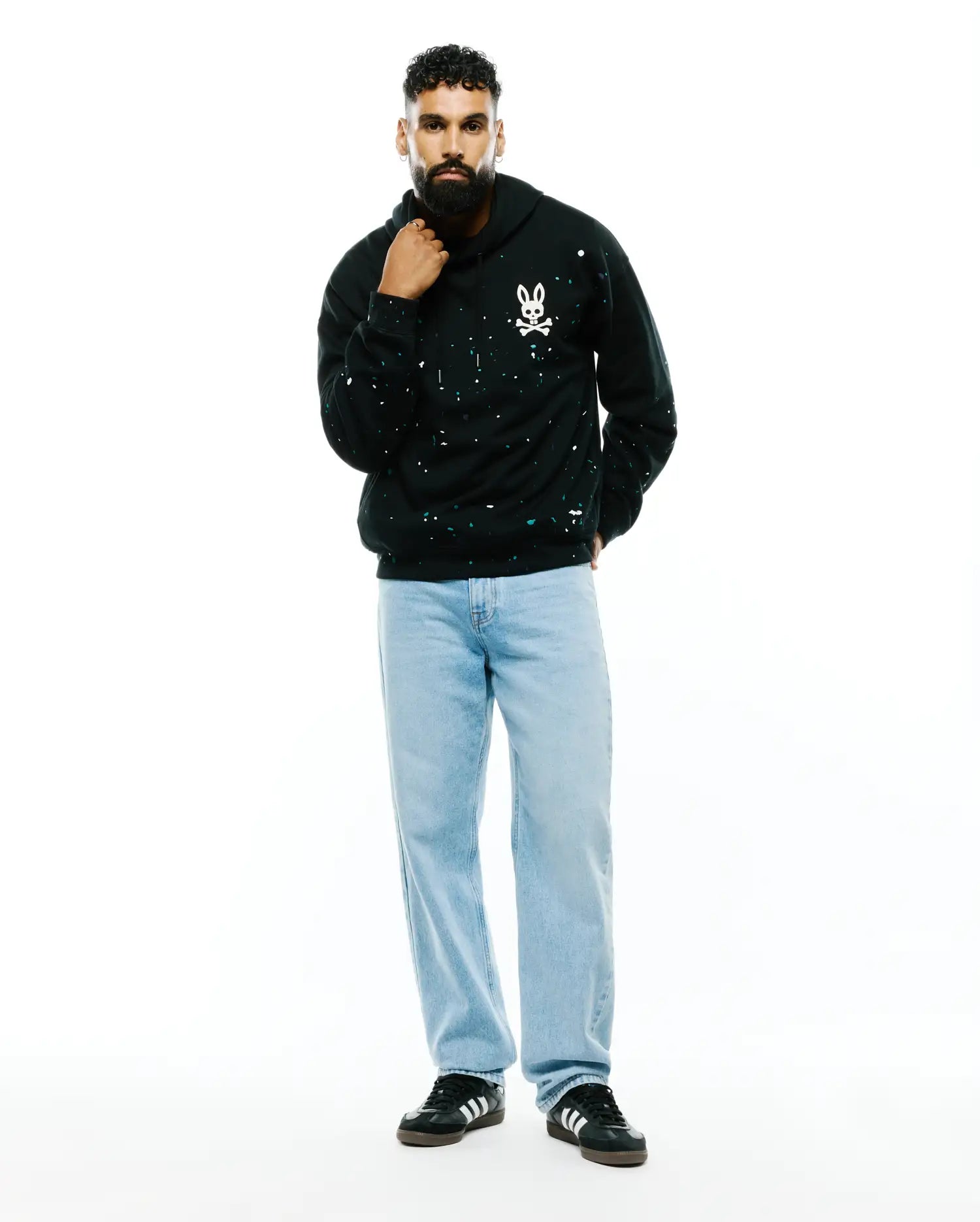 Psycho Bunny Men's Sweatshirts & Hoodies Malcolm Splatter Hoodie felpa nera ricamata
