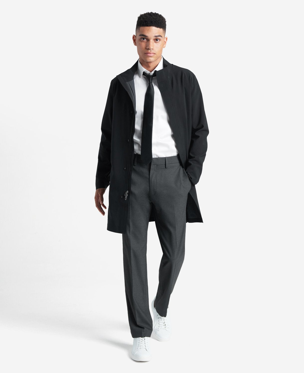 Kenneth Cole Reaction Clothing Slim-Fit Stretch Twill Dress Pant pantaloni grigio antracite 29-40 elasticizzati