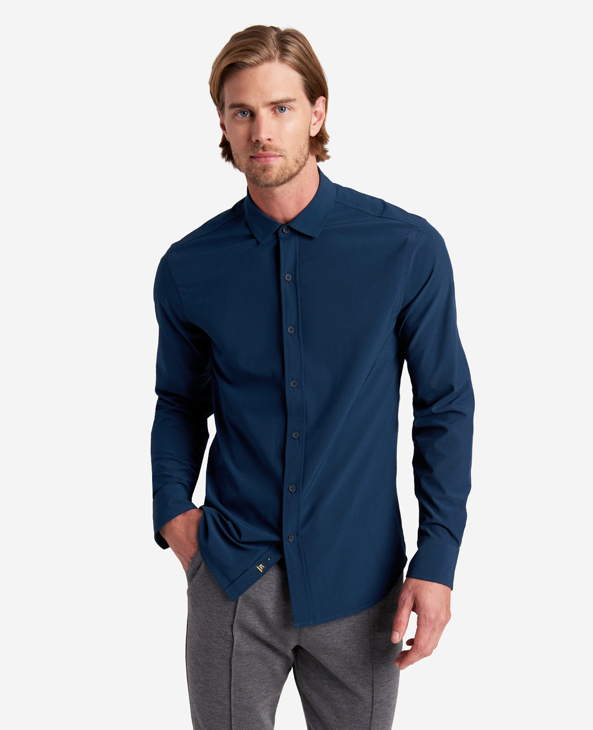 Kenneth Cole Reaction Clothing Long Sleeve Button Down Sport Shirt camicia navy S