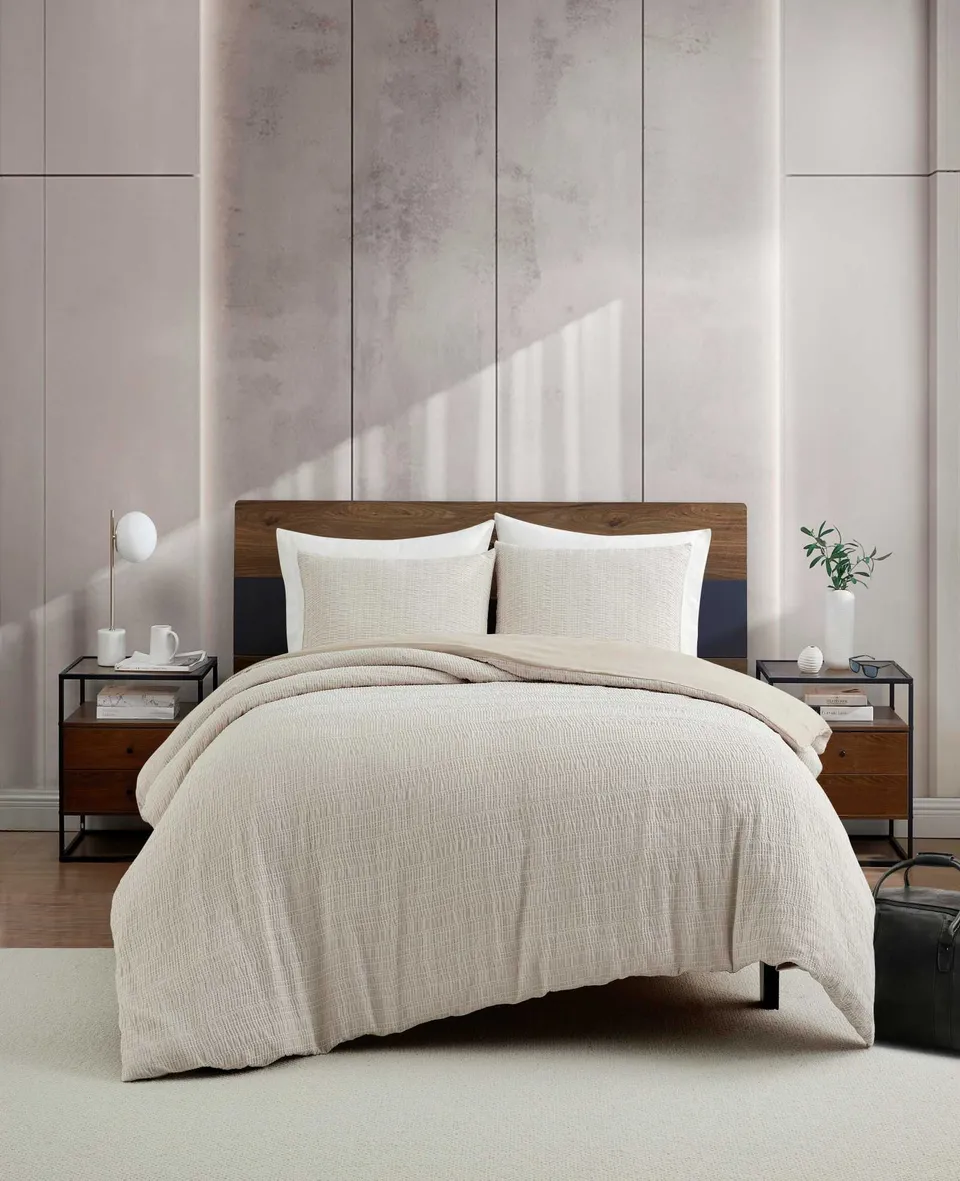 Kenneth Cole Reaction Home & Bedding Stitched Gauze Duvet Set set copripiumino beige ipoallergenico