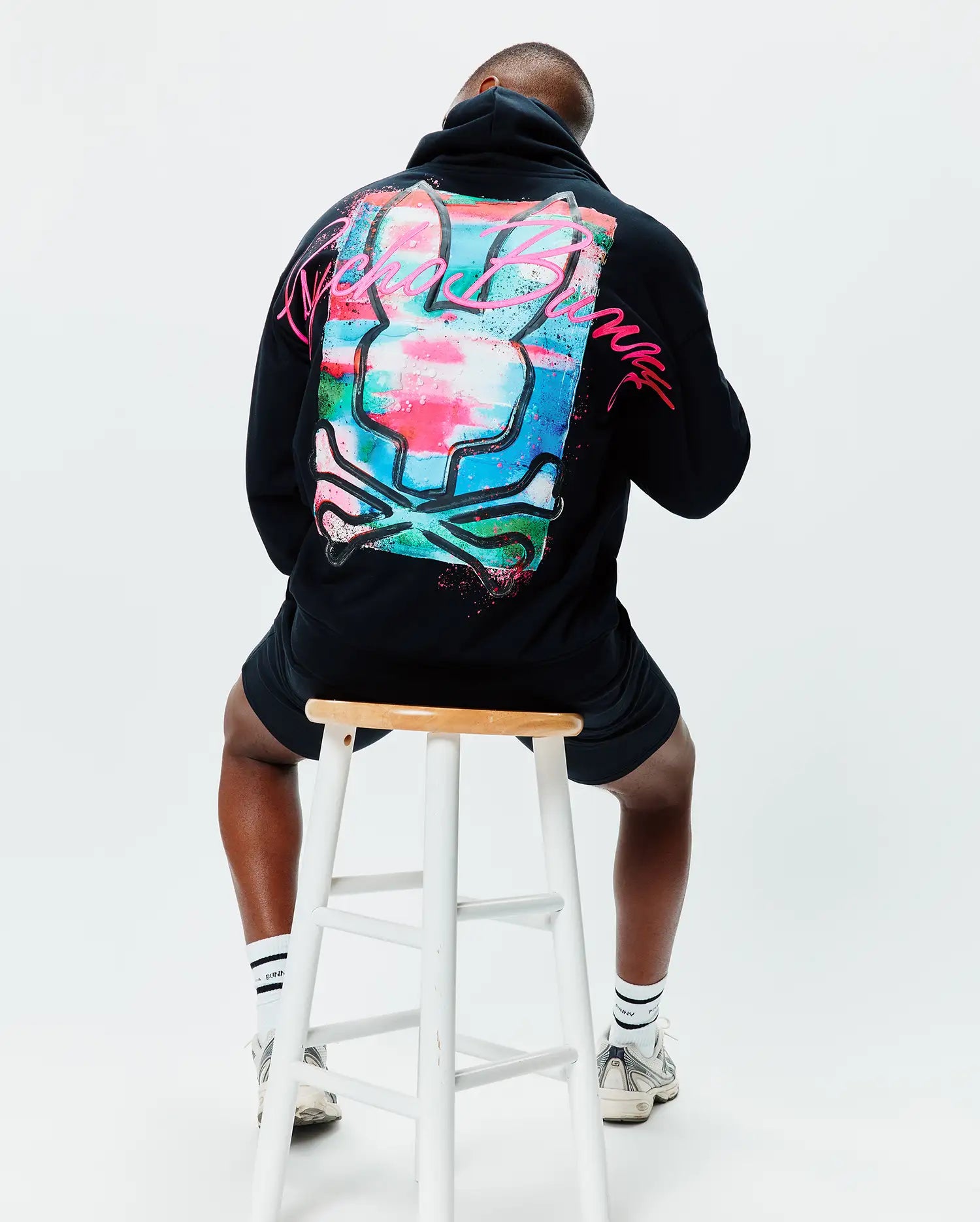 Psycho Bunny Men's Sweatshirts & Hoodies Isaac Print felpa con cappuccio nera
