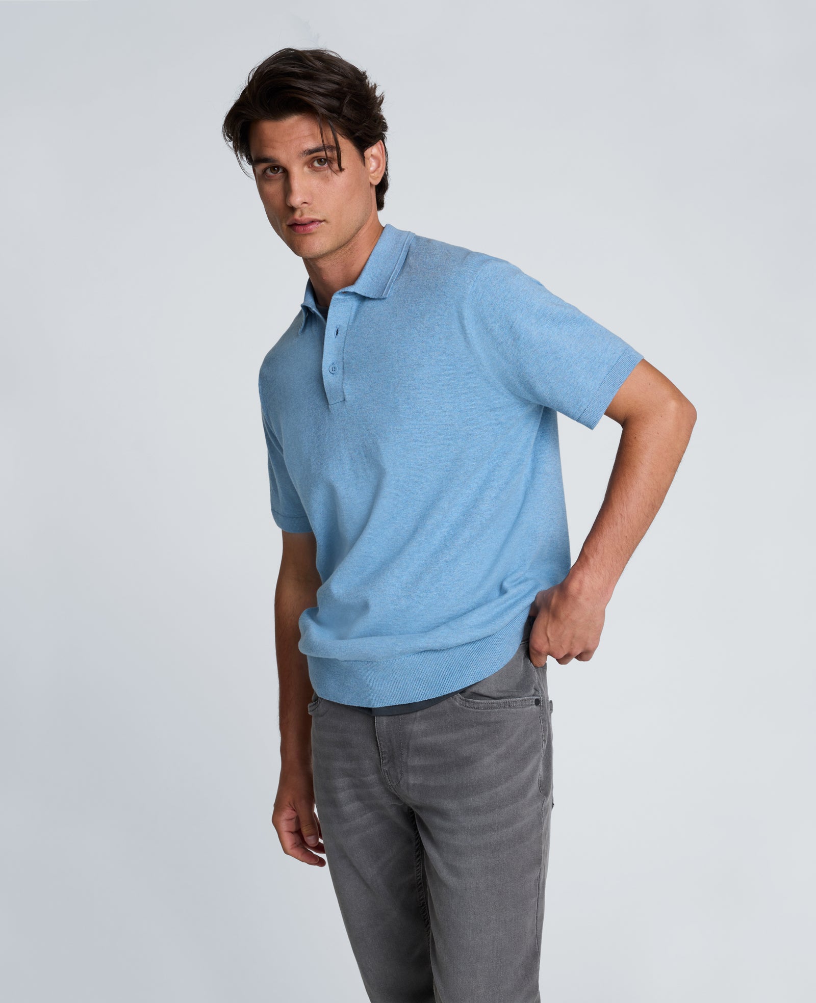 Kenneth Cole Reaction Clothing Short Sleeve Sweater Polo polo azzurra manica corta