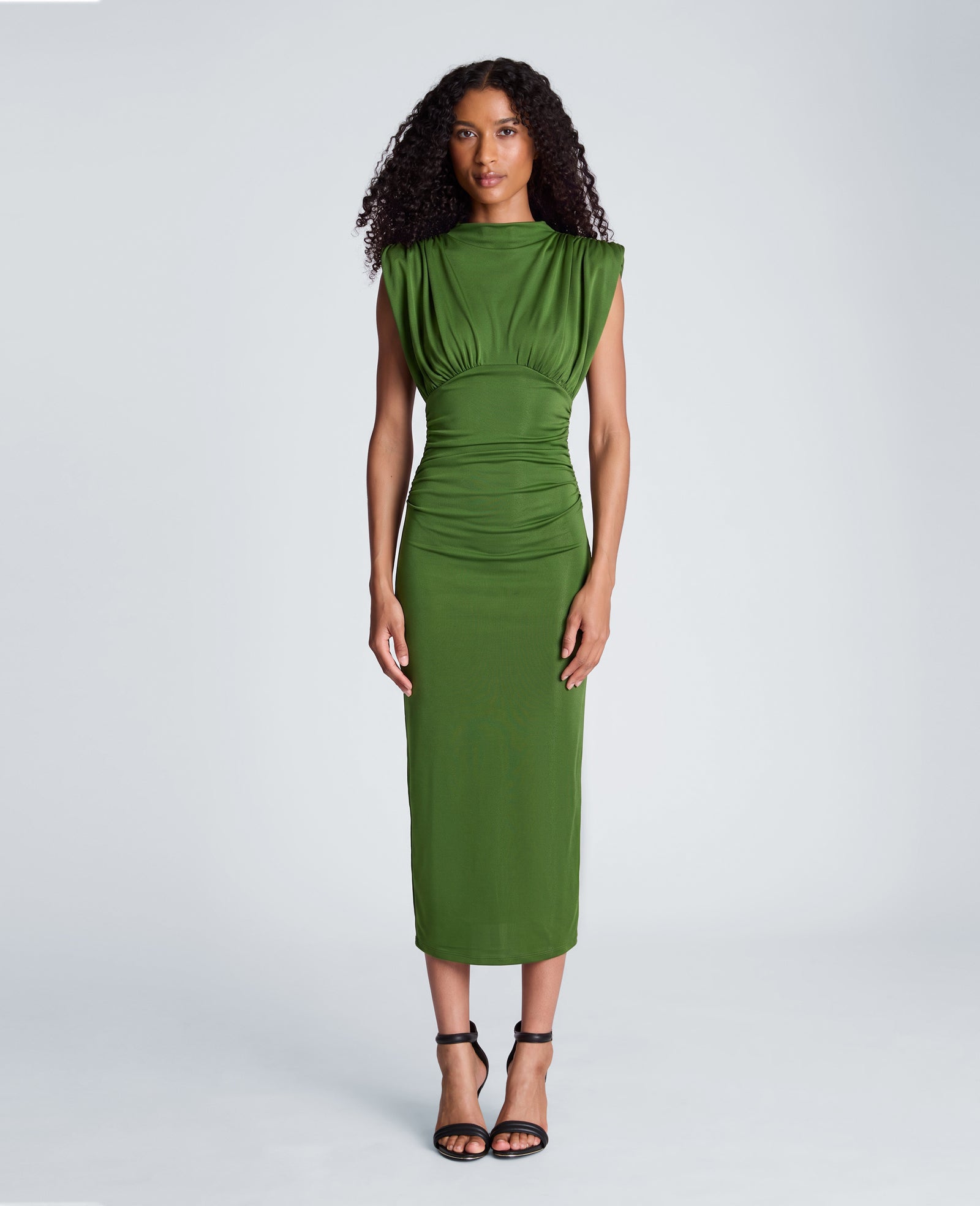 Kenneth Cole Reaction Clothing Shoulder Pad Midi Milano Jersey Dress abito midi verde