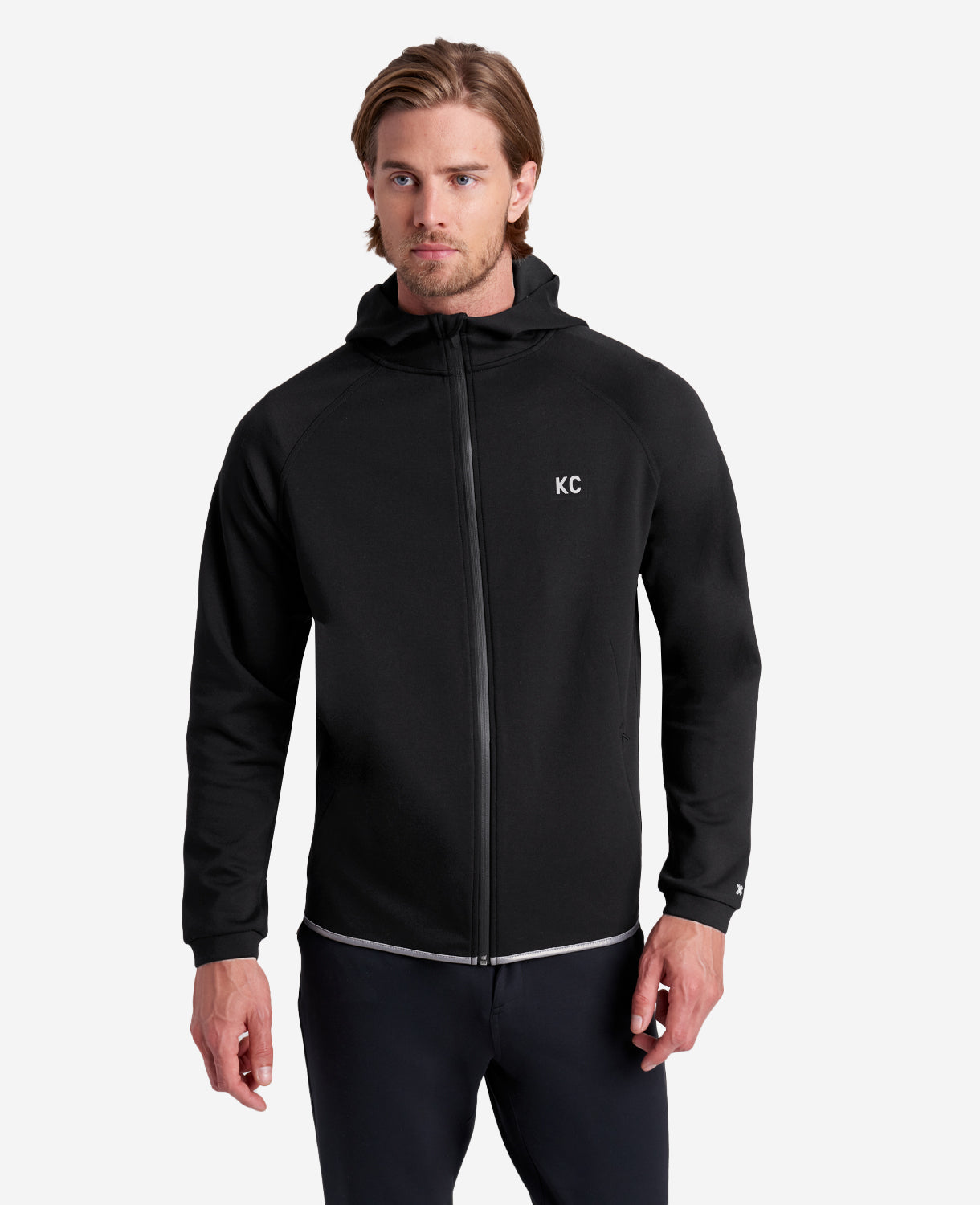Kenneth Cole Reaction Clothing Active Zip Hoodie felpa nera protezione UPF 50