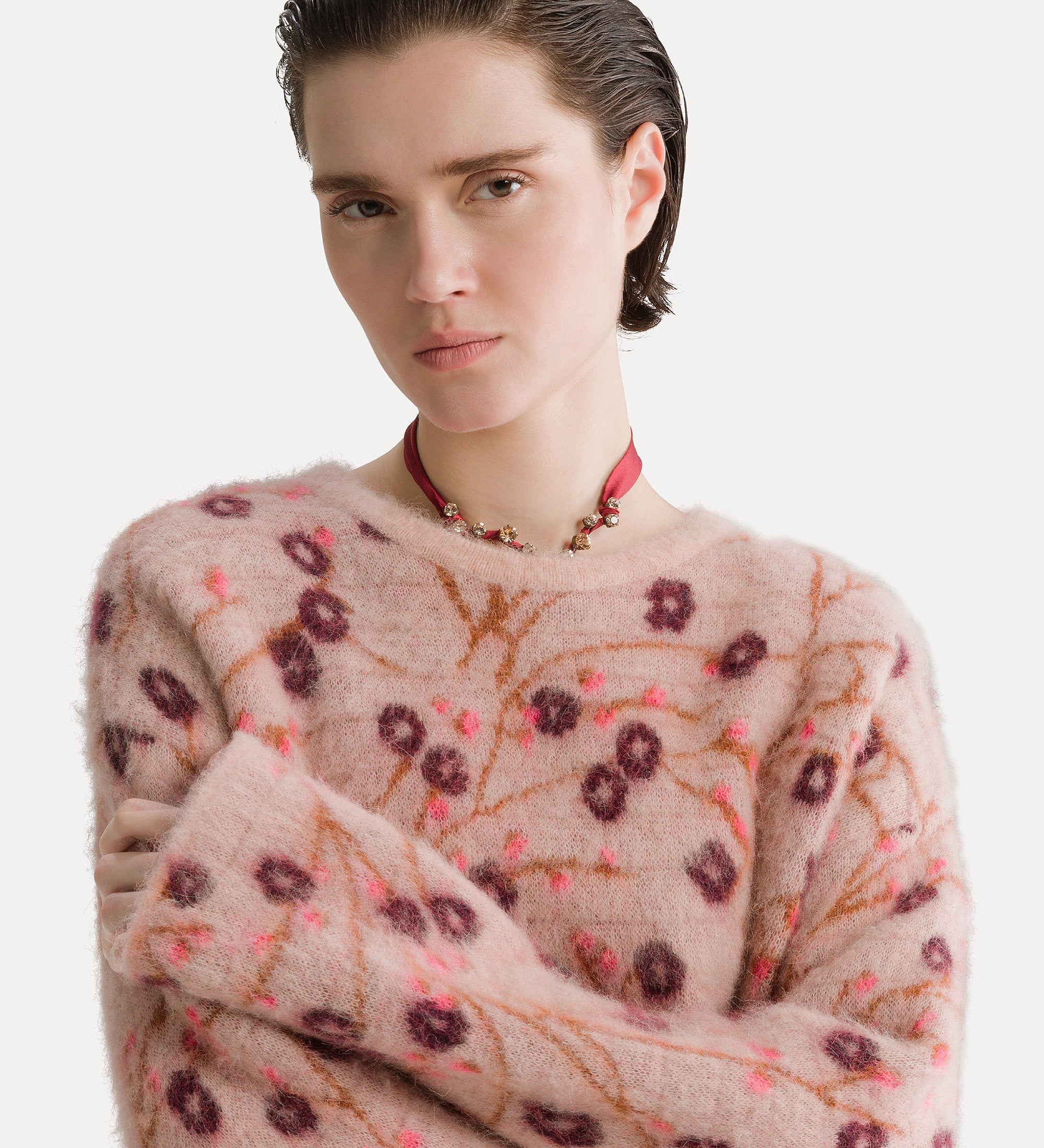 Forte maglieria maglia Cherry Blossom jacquard spazzolato loto
