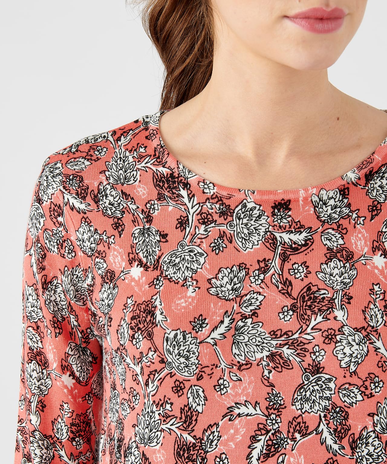 Damart Prêt-à-porter Maglione maglia fine maniche 3/4 rosa floreale 40