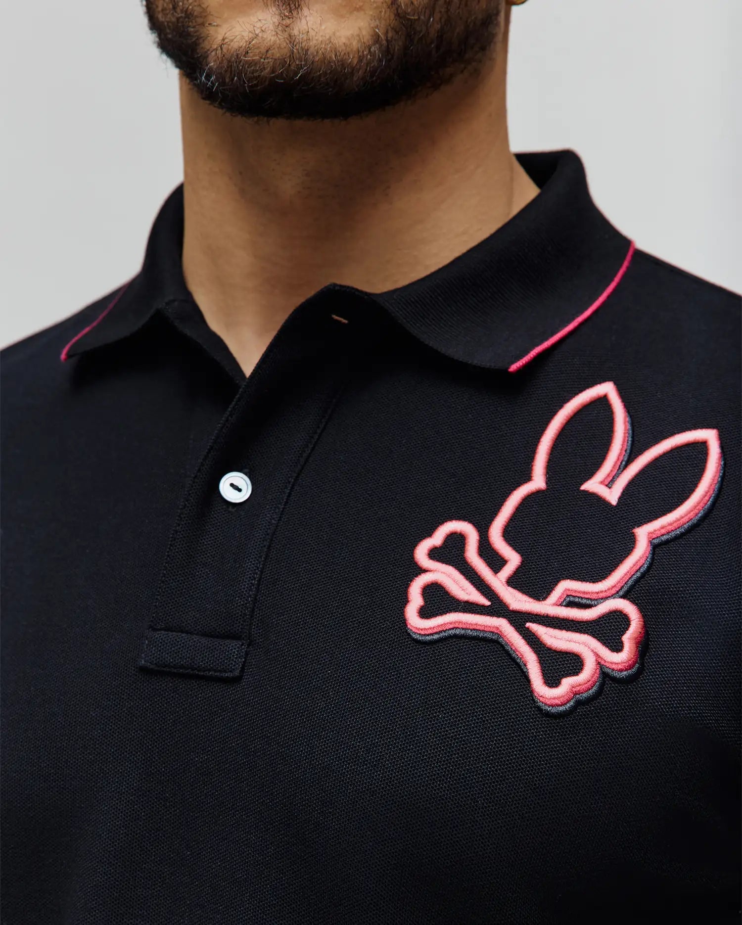 Psycho Bunny Men's Polos Corin Pique Polo polo nera in cotone Pima