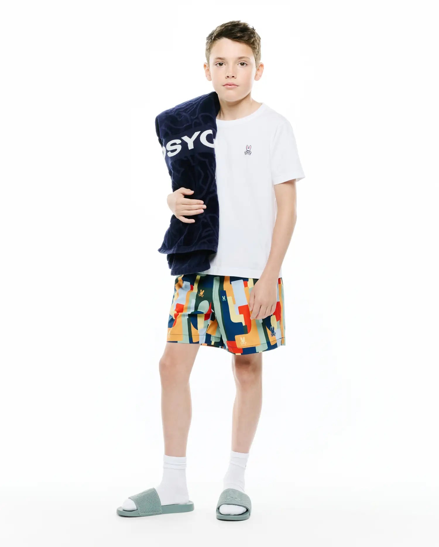 Psycho Bunny Kids Swimwear Wes All Over Print Swim Trunk costume blu