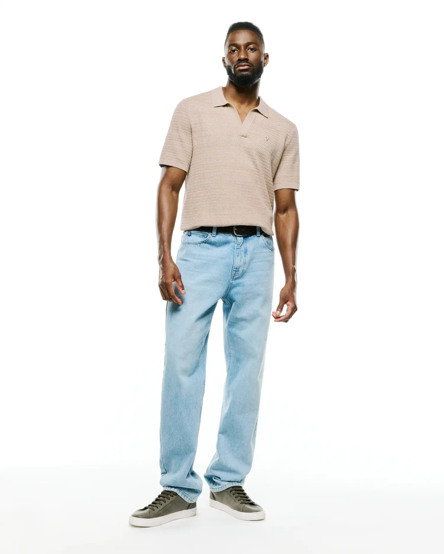 Psycho Bunny Men's Polos Devon Braided Knit Polo polo beige cotone
