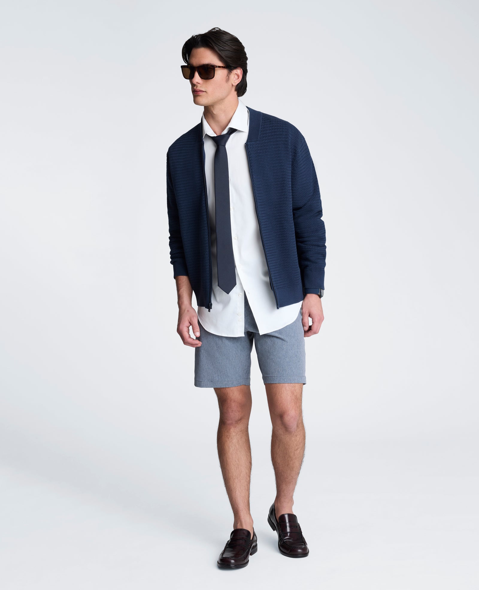 Kenneth Cole Reaction Clothing Sweater Bomber Jacket bomber navy in maglia waffle