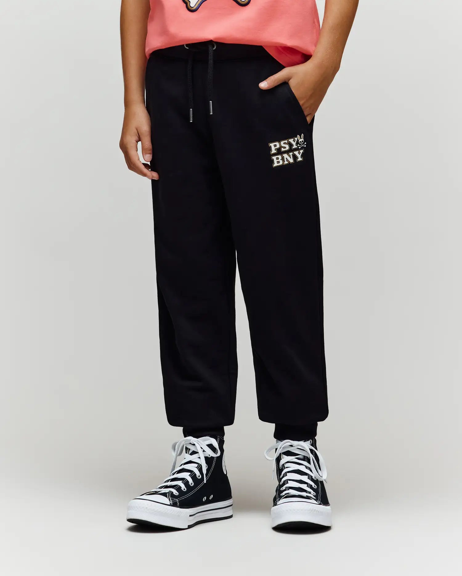 Psycho Bunny Kids Bottoms Wade Sweatpant pantaloni tuta neri in cotone misto