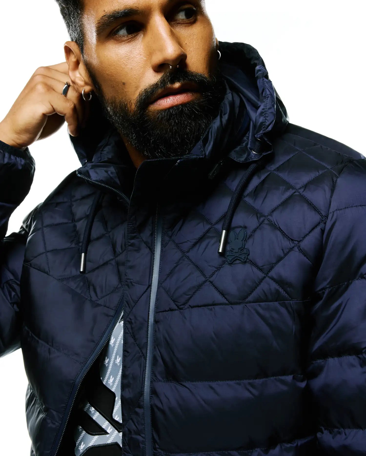 Psycho Bunny Jackets Emerik Hooded Puffer Jacket giacca blu in nylon