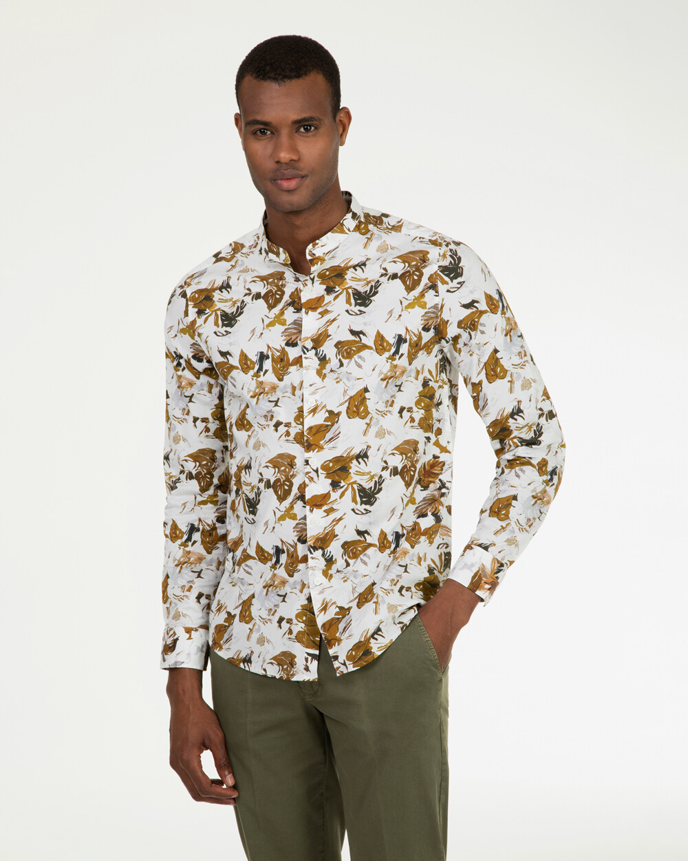 Markup Uomo Camicie Camicia coreana stampa foglie tabacco