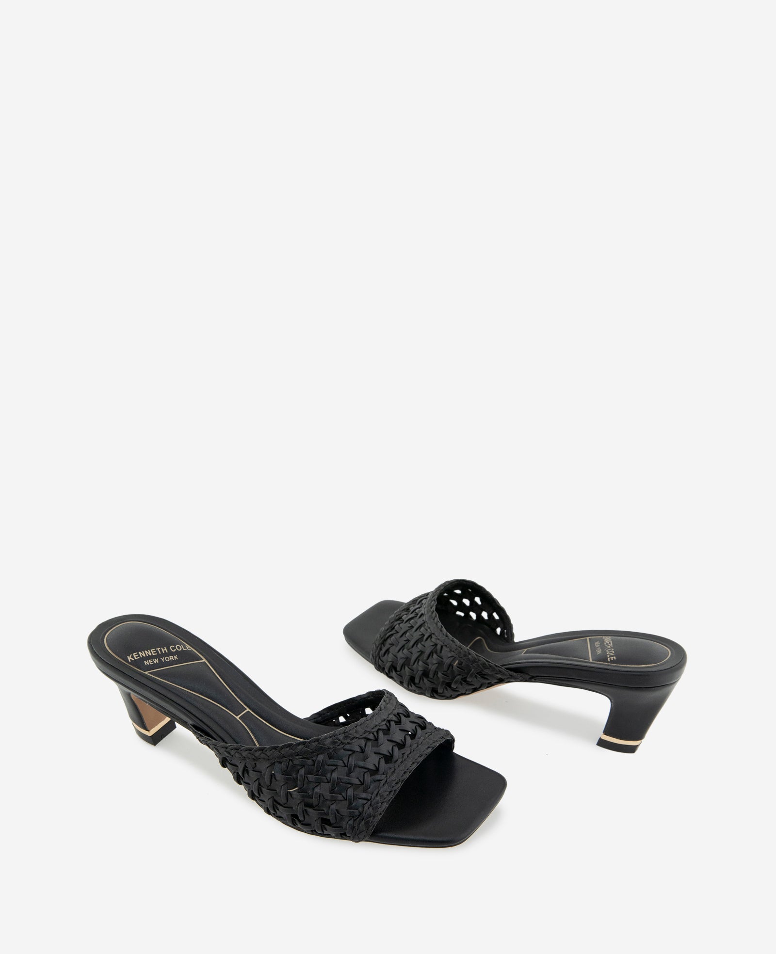 Kenneth Cole Reaction Shoes Arita Woven Leather Open Toe Heel scarpe nere tacco kitten