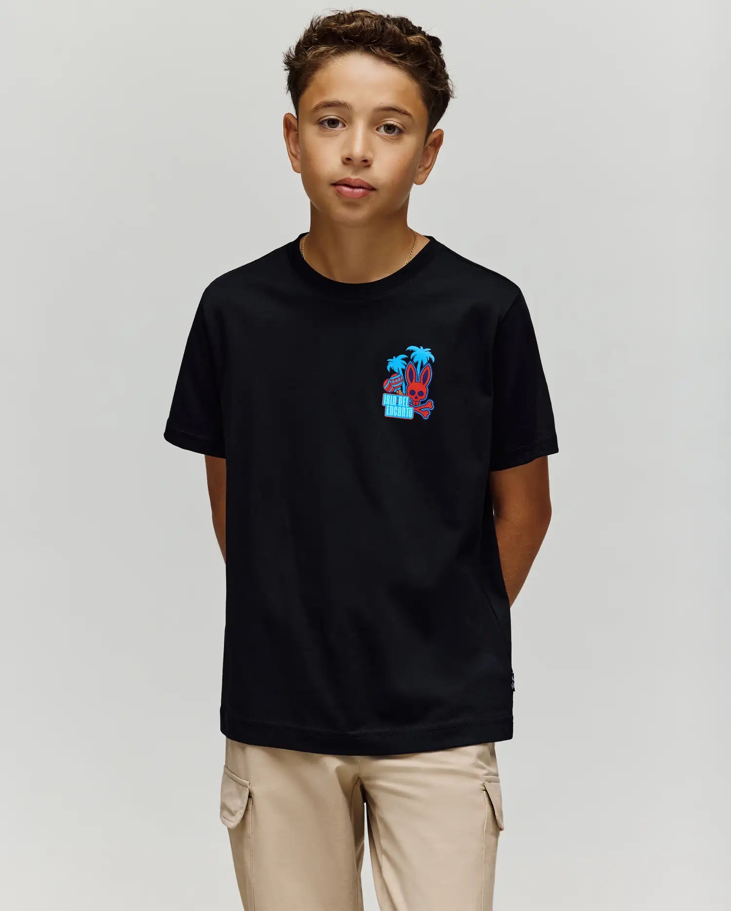 Psycho Bunny Kids Tees Puerto Rico T-shirt nera regular cotone Pima