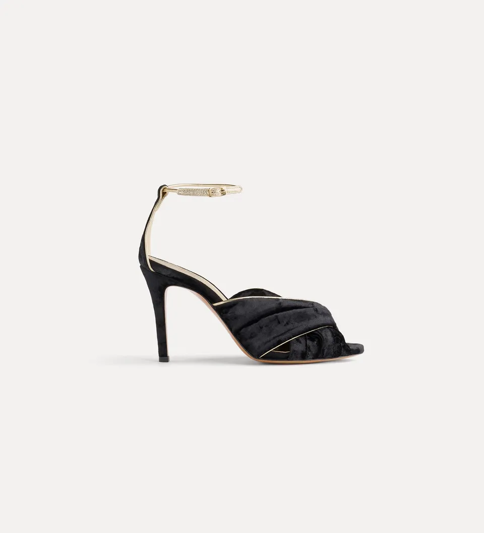 Forte scarpe velvet criss-cross sandals sandali neri con tacco alto