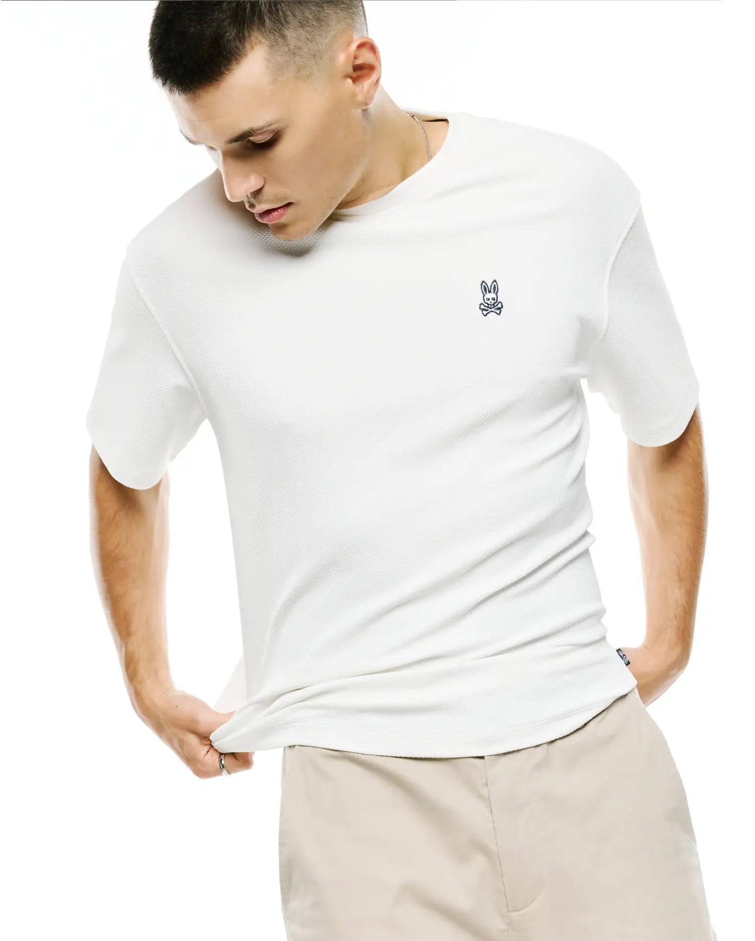 Psycho Bunny Men's Tees Nasir Textured Oversized-Fit Tee t-shirt ecru