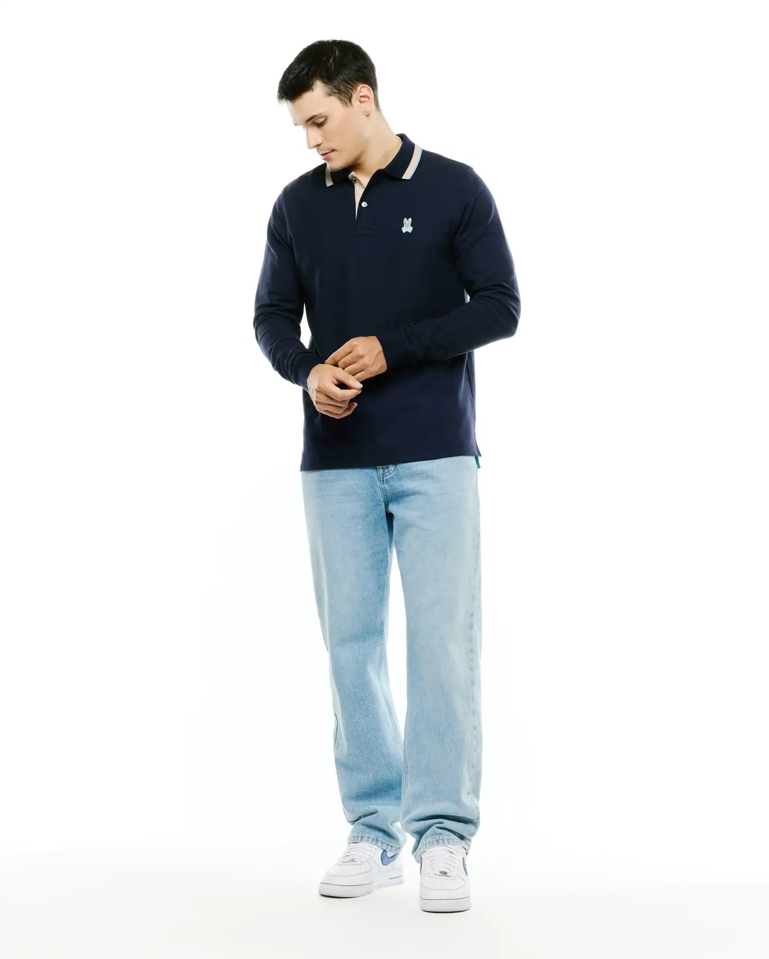 Psycho Bunny Men's Polos Men's Grover Pique Longsleeve Polo polo blu piqué